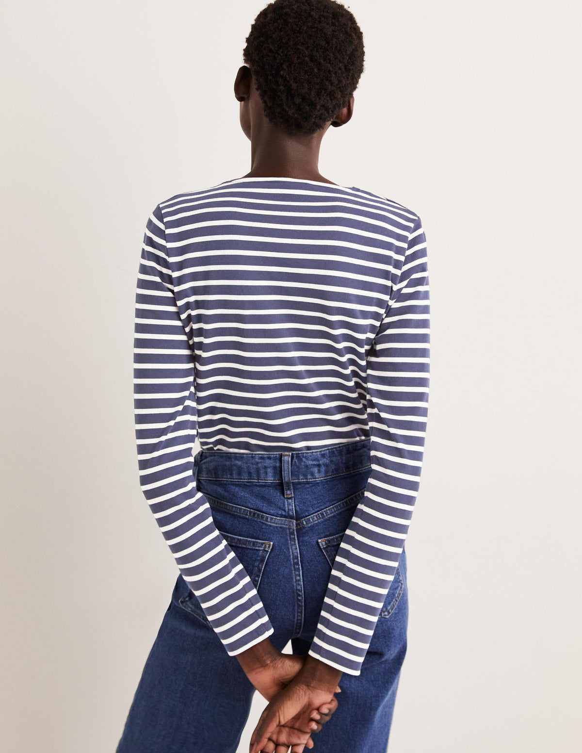 Embroidered Breton Top-Navy/Ivory, Floral Embroidery - Image 3