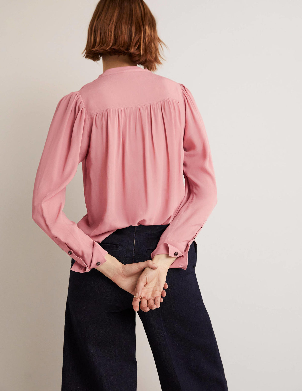 Pleated Button Through Blouse-Almond Pink-7