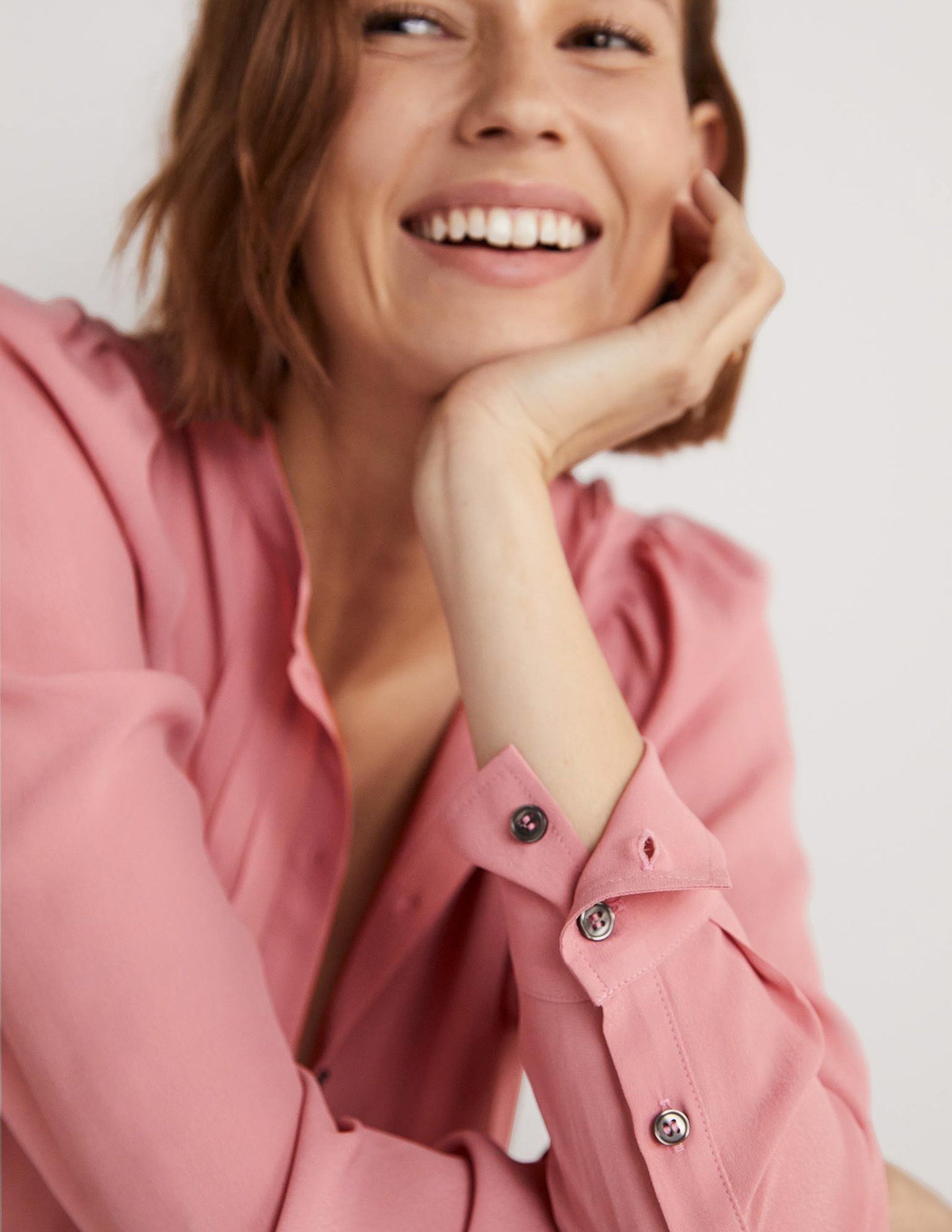 Pleated Button Through Blouse-Almond Pink-2