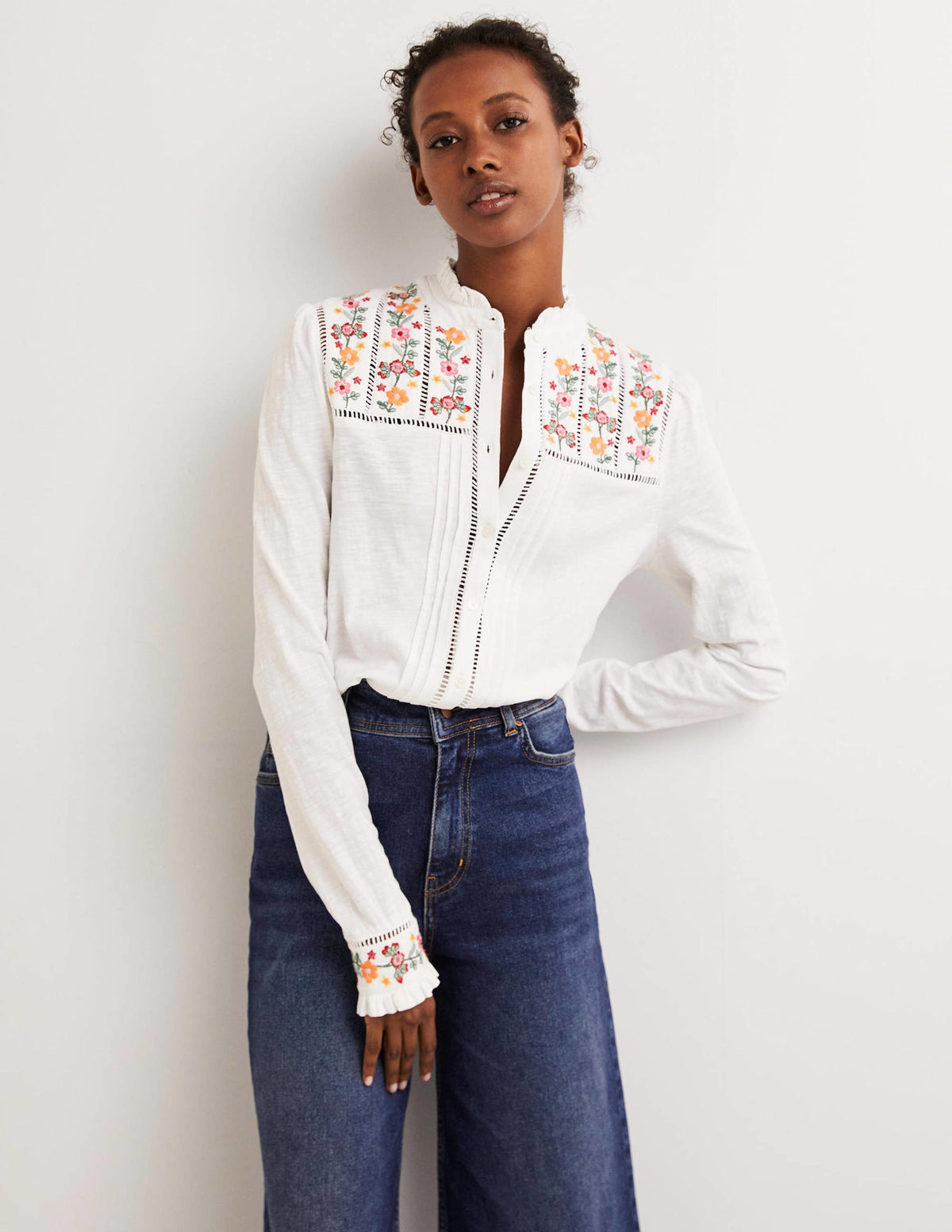 Embroidered Jersey Shirt-White - Image 1