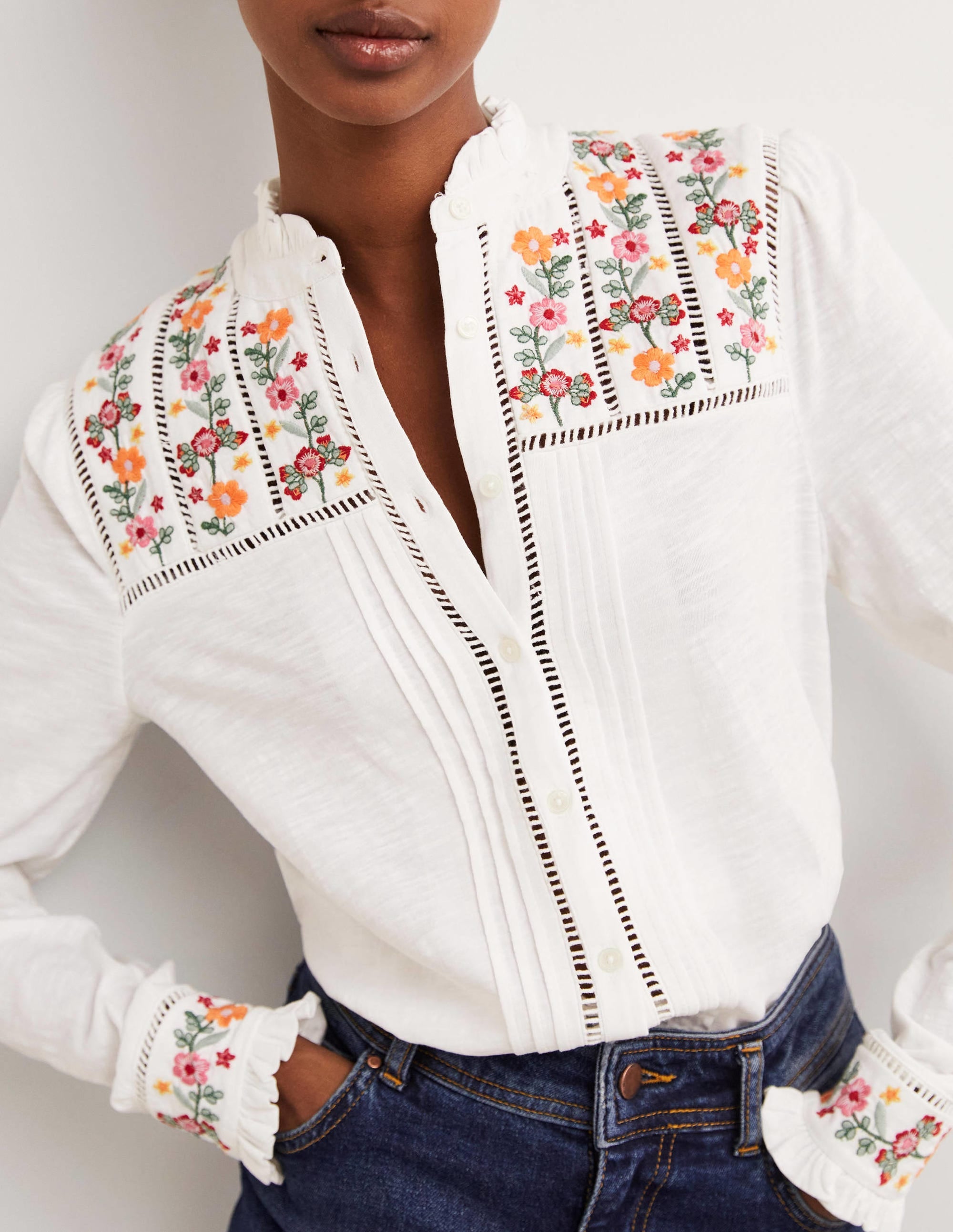 Embroidered Jersey Shirt-White - Image 4
