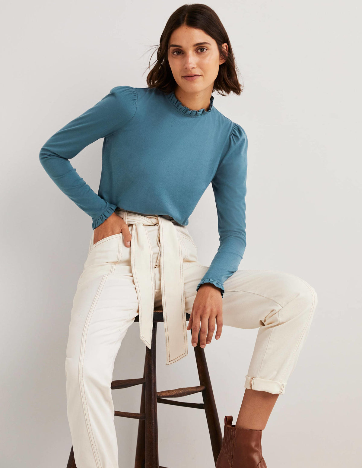 Supersoft Frill Detail Top-Corporal Blue - Image 1