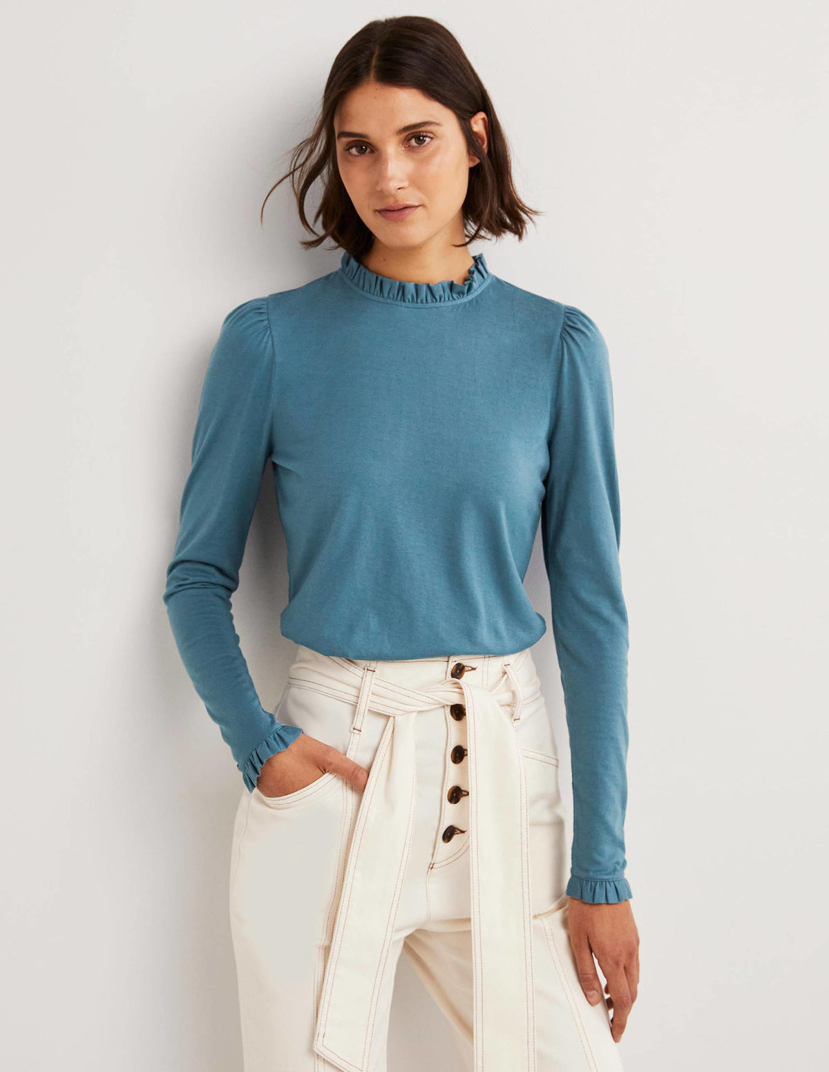 Supersoft Frill Detail Top-Corporal Blue - Image 4