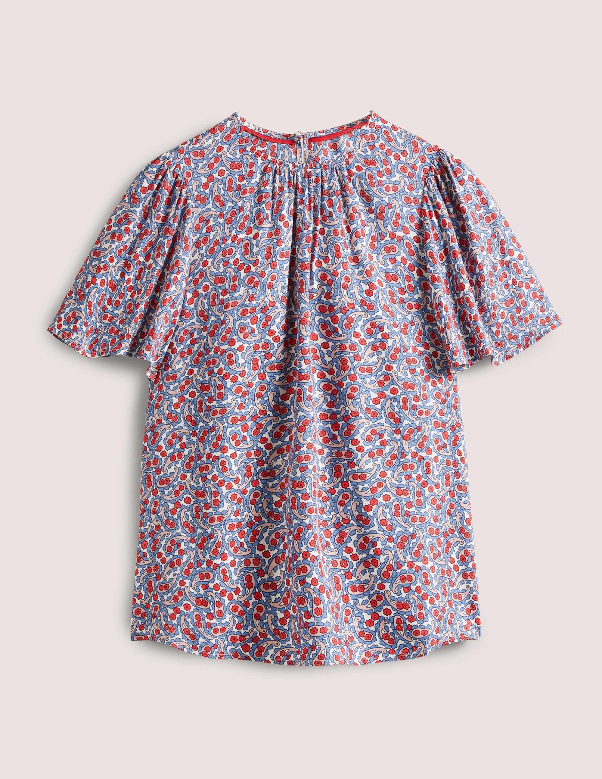 Flutter Sleeve Crew Neck Top-Riviera Blue, Petal Paisley - Image 5