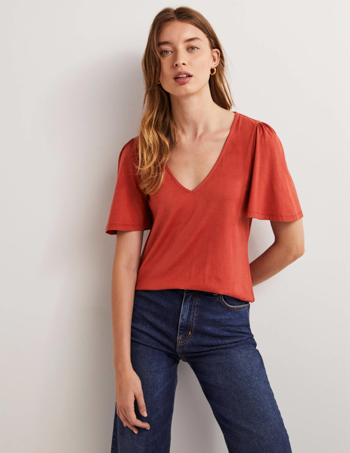 Supersoft Flutter Sleeve Top-Chilli Oil Red-1