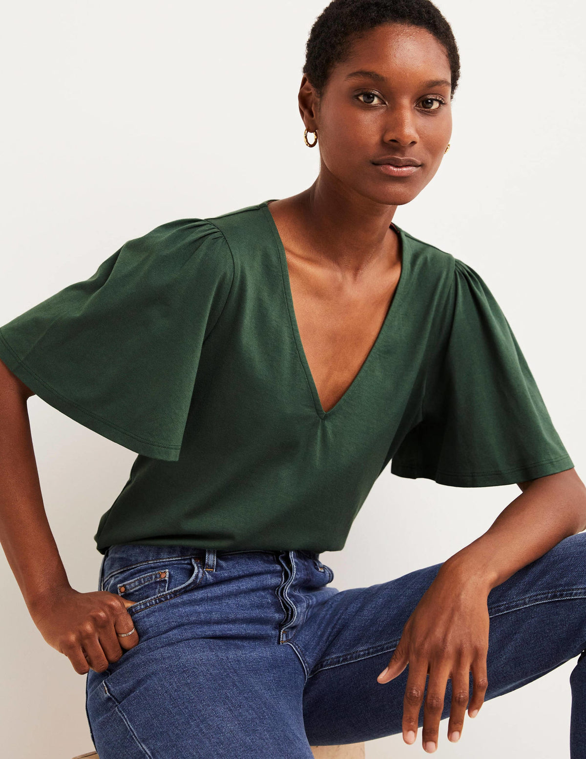 Supersoft Flutter Sleeve Top-Trekking Green - Image 1