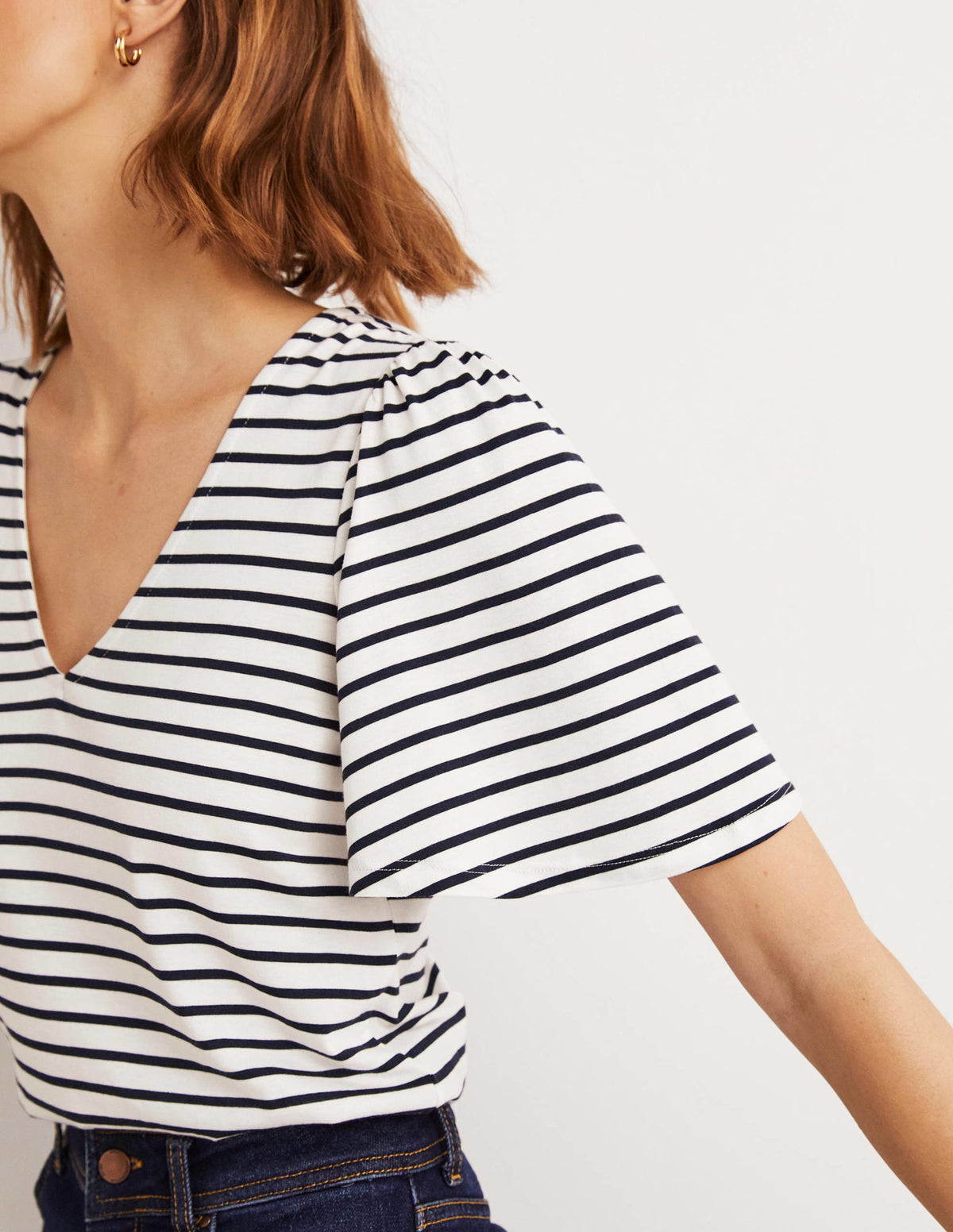 Supersoft Flutter Sleeve Top-Ivory / Navy Stripe-2