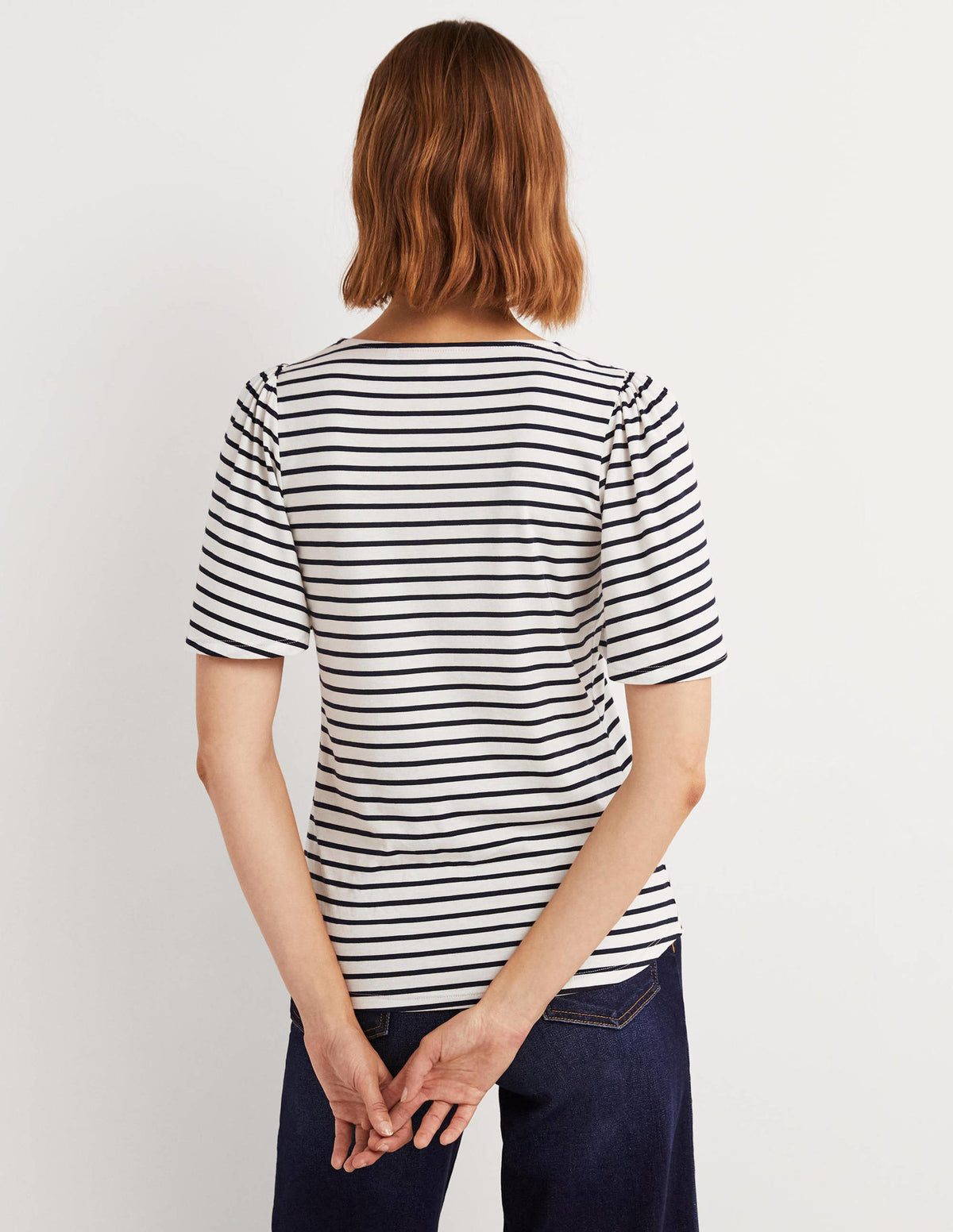 Supersoft Flutter Sleeve Top-Ivory / Navy Stripe - Image 3