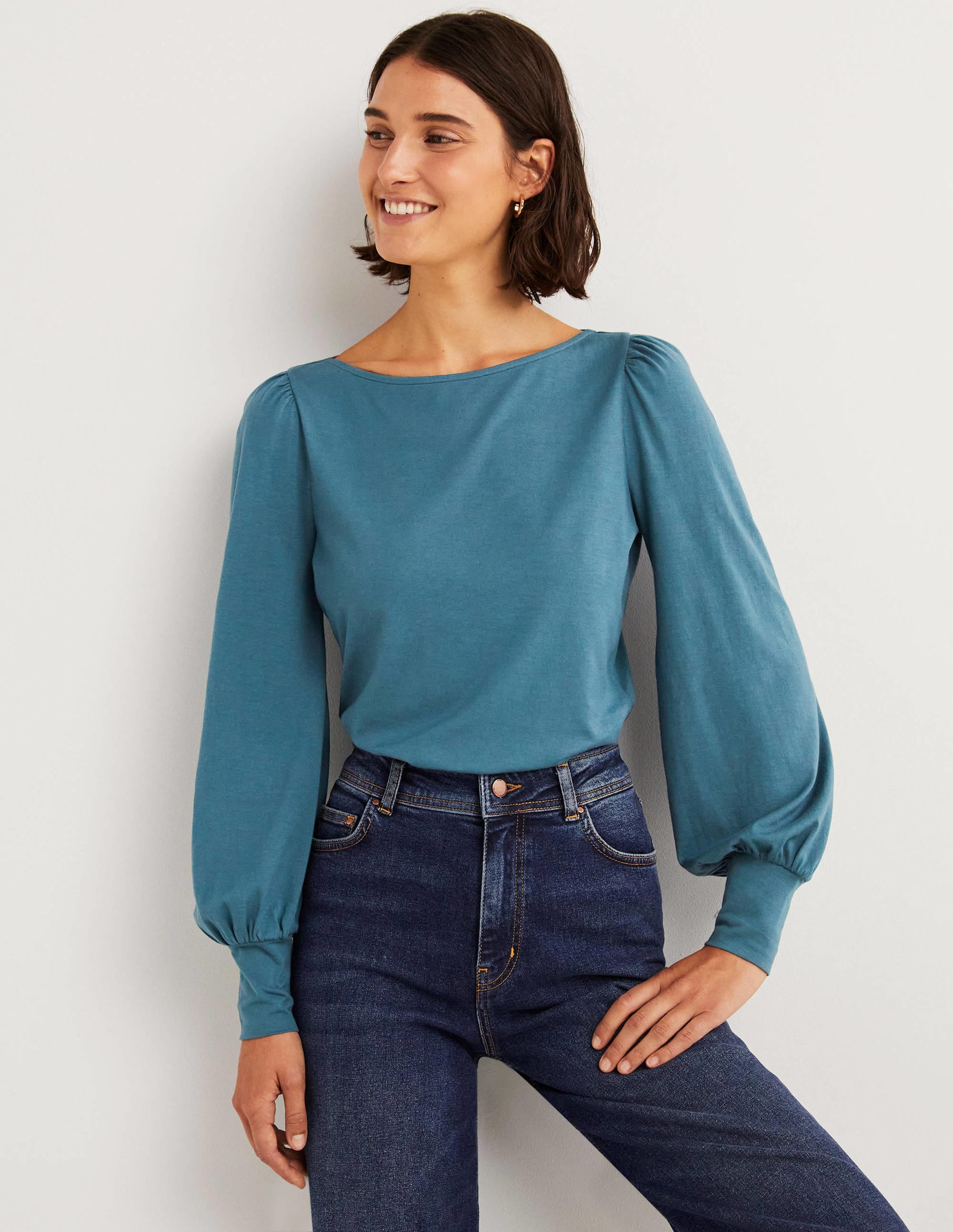 Supersoft Boat Neck Top-Corporal Blue - Image 4