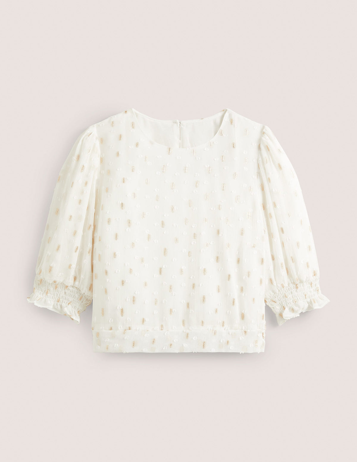 Cropped Metallic Smocked Top-Ivory and Gold Clip - Image 5