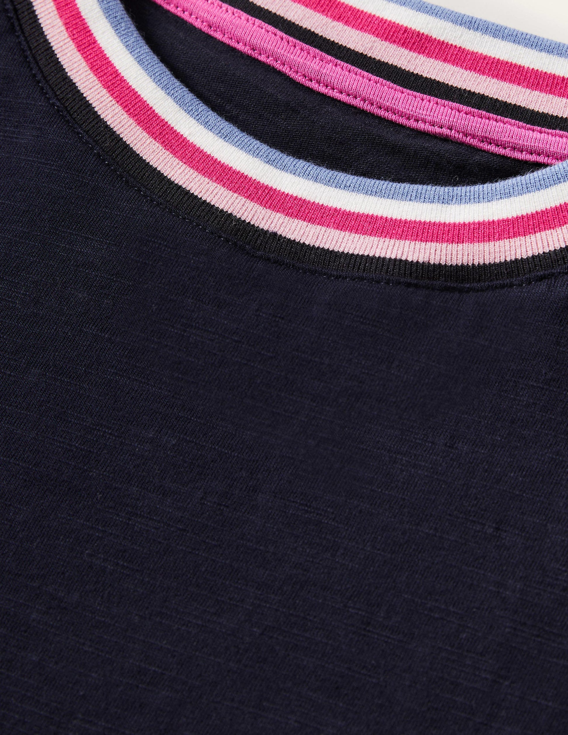 Rib Trim Blouson Top-Navy-11