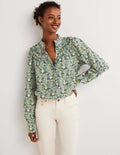 Frilled High Neck Shirt-Rosemary, Abstract Ditsy
