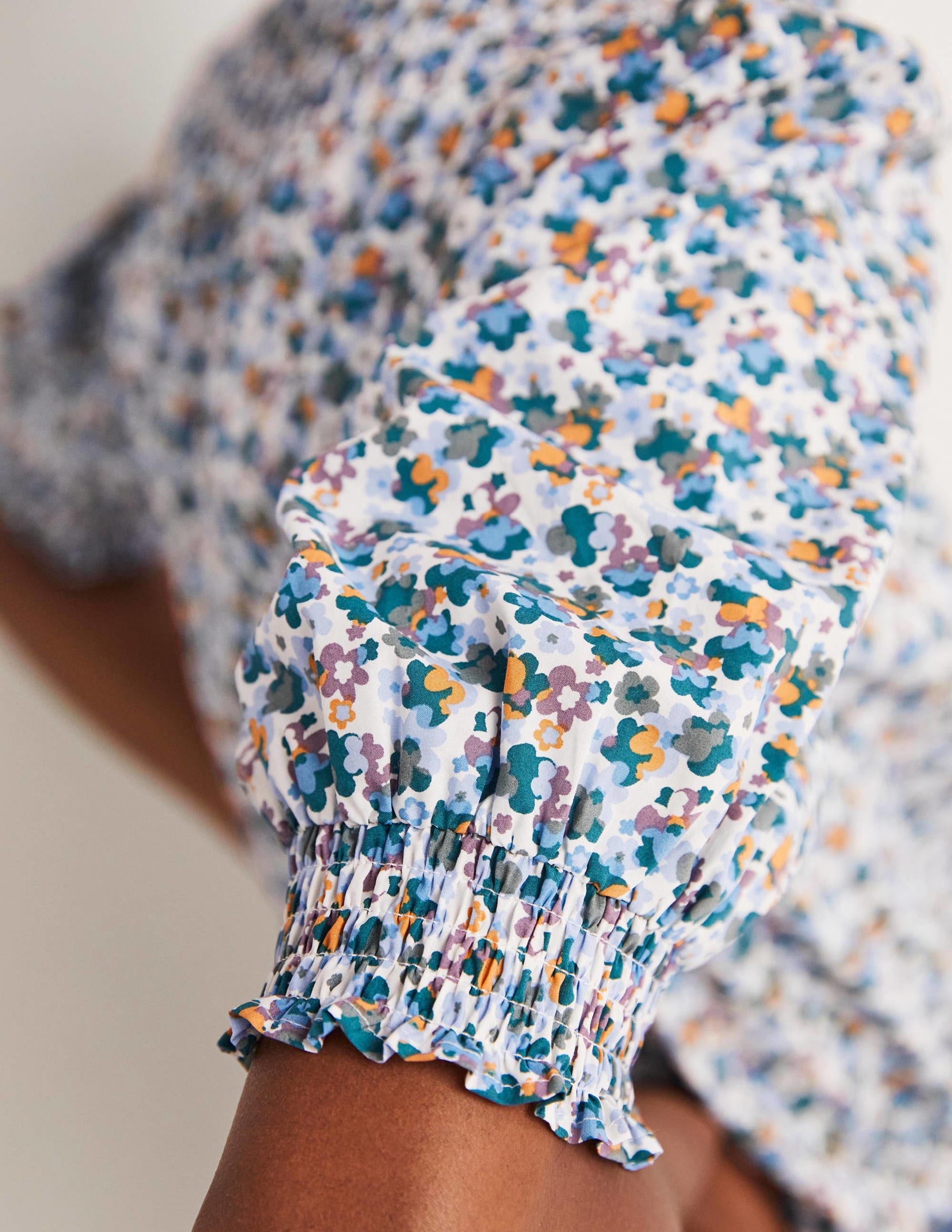 Short Sleeve Smocked Shirt-Blue, Abstract Cluster - Image 7