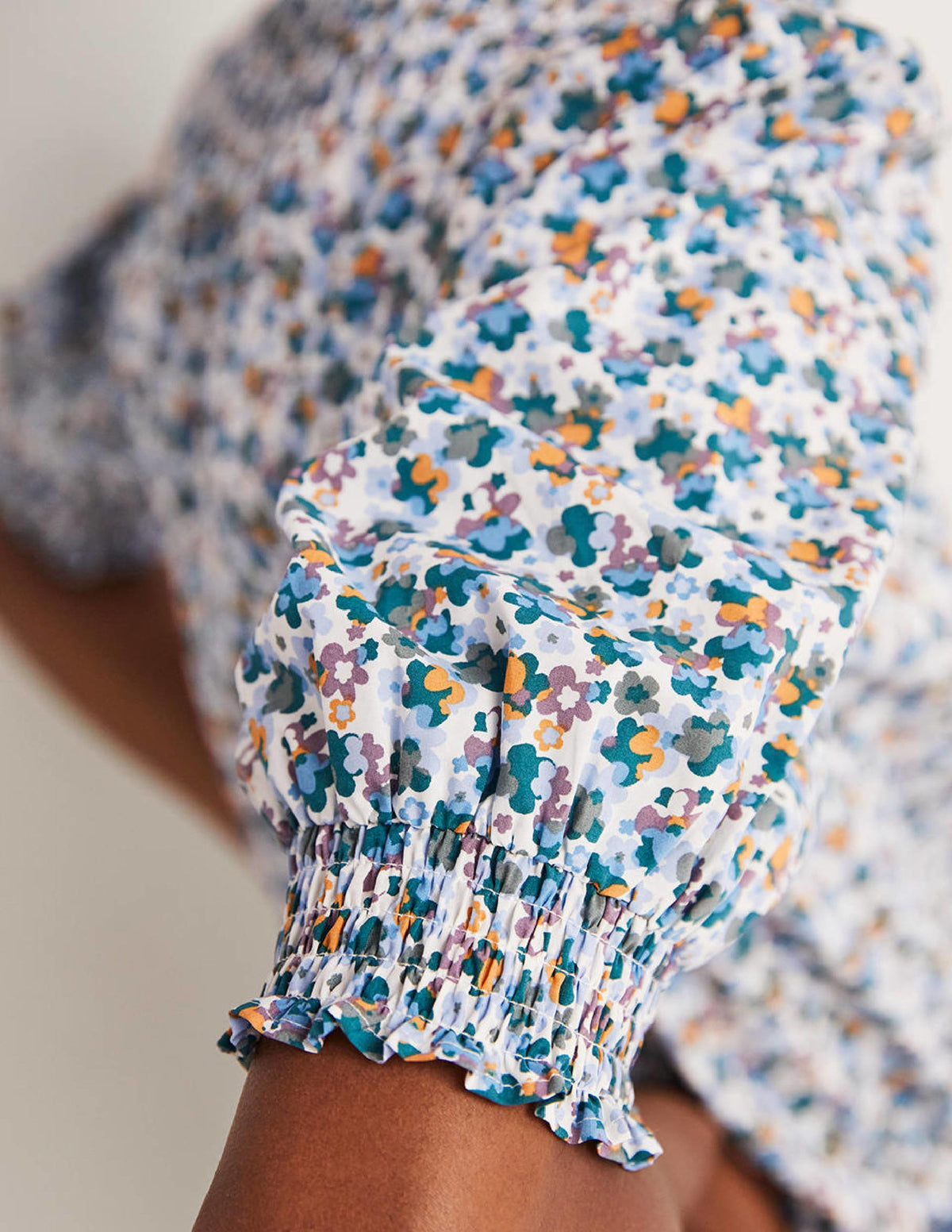 Short Sleeve Smocked Shirt-Blue, Abstract Cluster-2