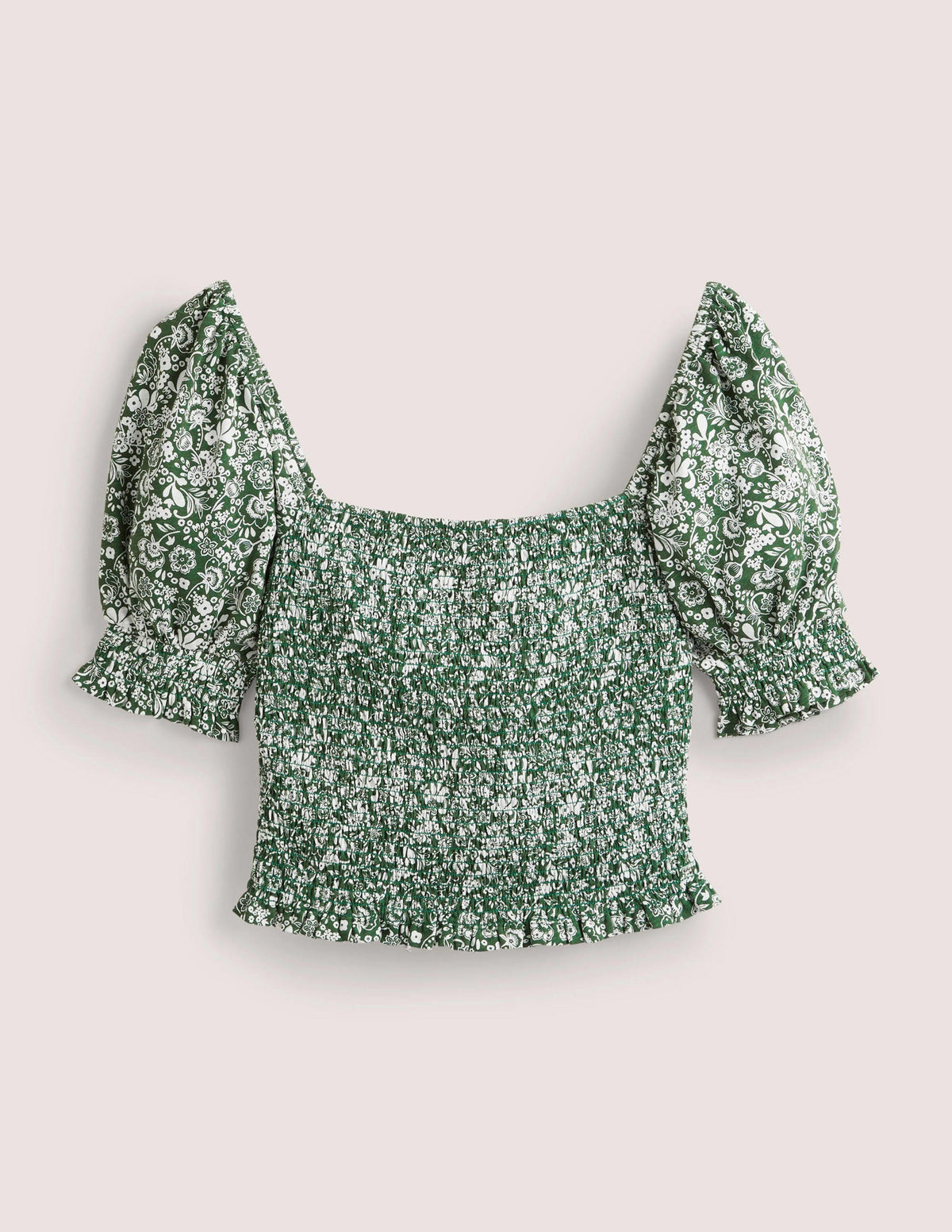 Square Neck Smocked Jersey Top-Hunter Green, Pretty Paradise-5