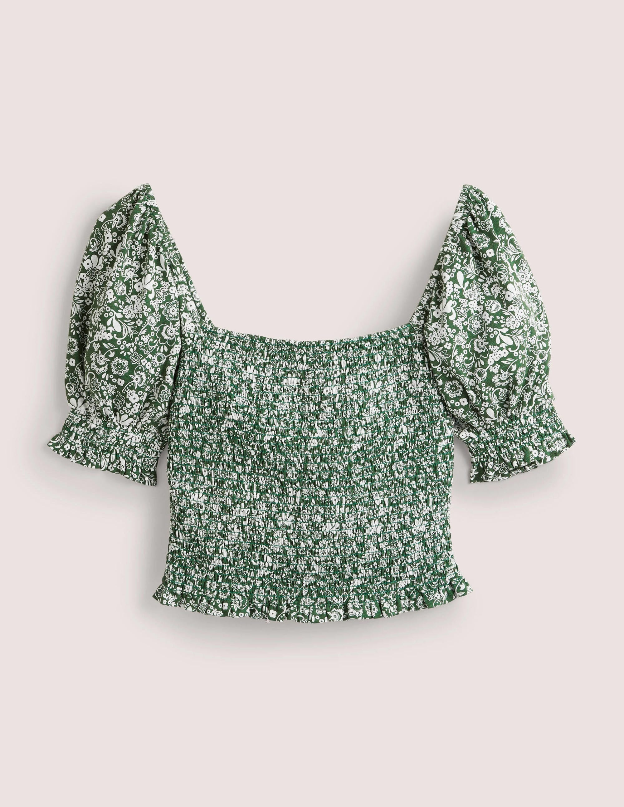 Square Neck Smocked Jersey Top-Hunter Green, Pretty Paradise - Image 5
