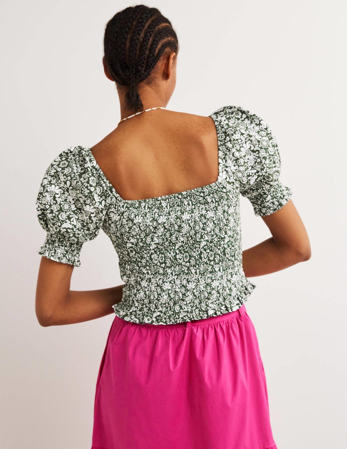 Square Neck Smocked Jersey Top-Hunter Green, Pretty Paradise - Image 3