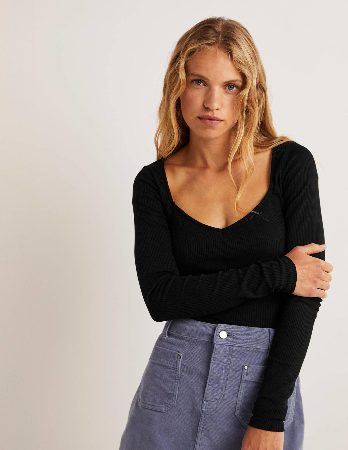 Soft Ribbed Sweetheart Top-Black-1