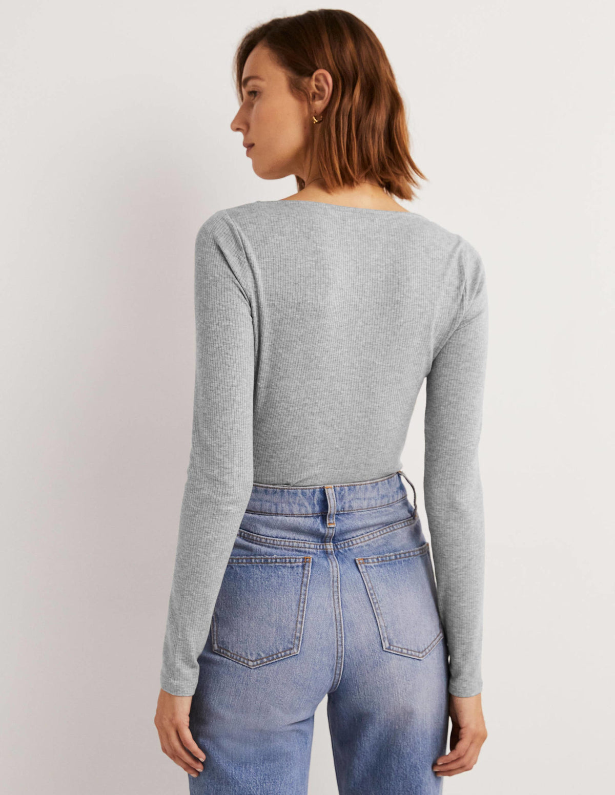 Soft Ribbed Sweetheart Top-Grey Marl - Image 3