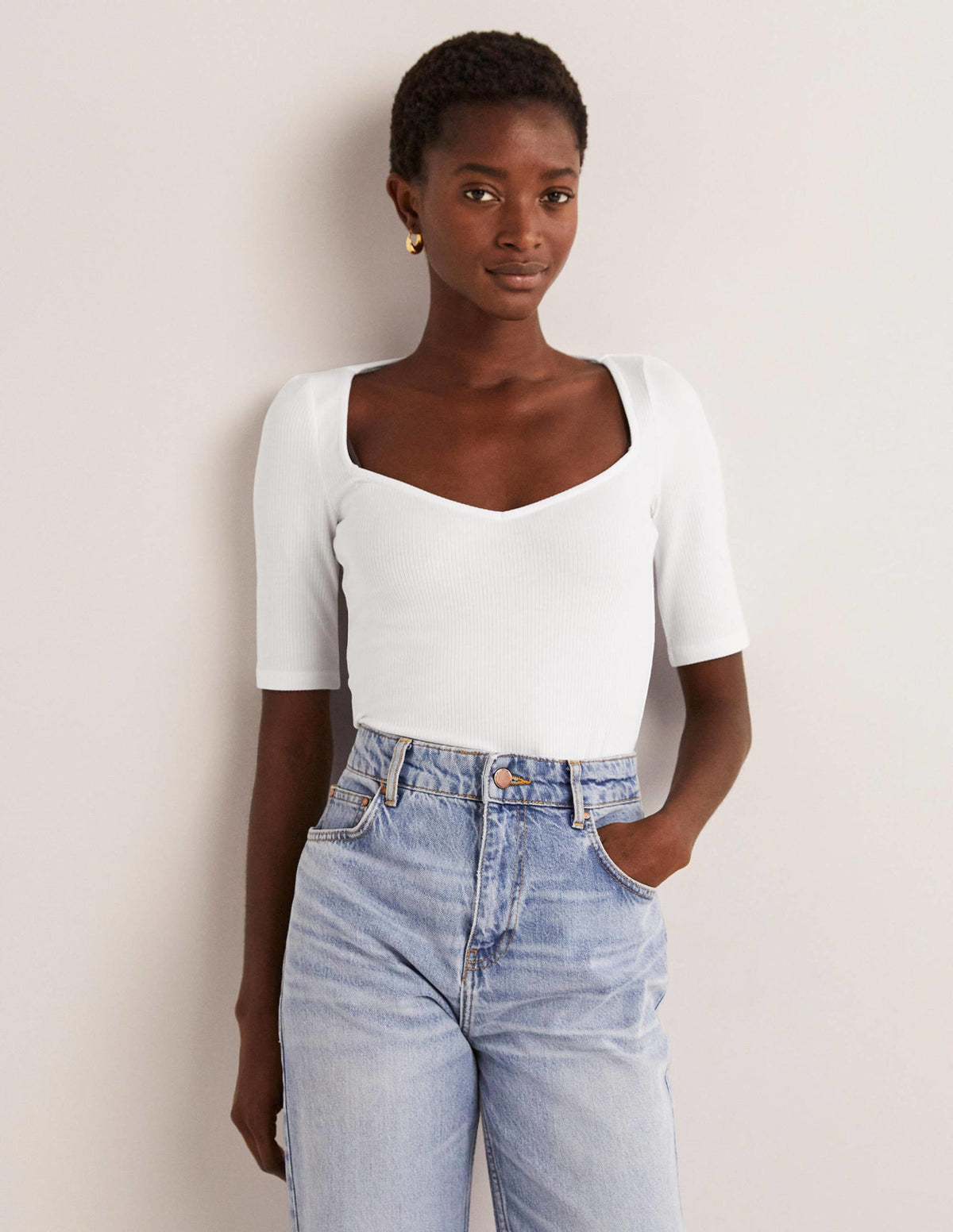 Soft Ribbed Sweetheart T-shirt-White - Image 1