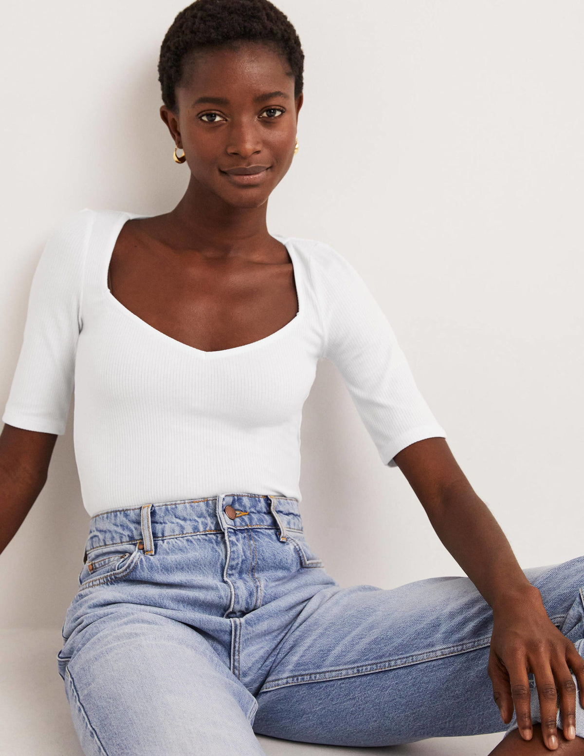 Soft Ribbed Sweetheart T-shirt-White - Image 4
