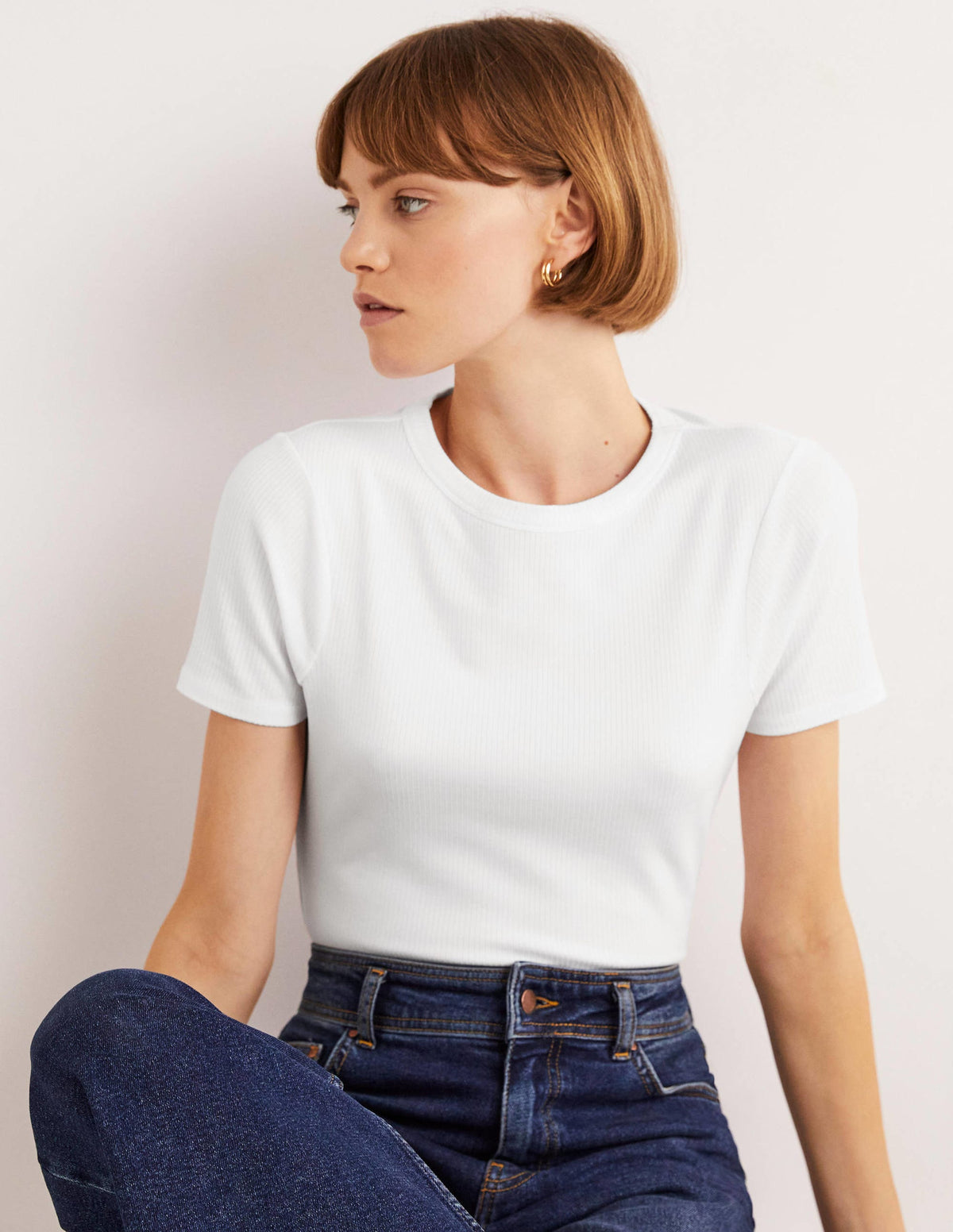 Soft Ribbed Crew Neck T-shirt-White-1
