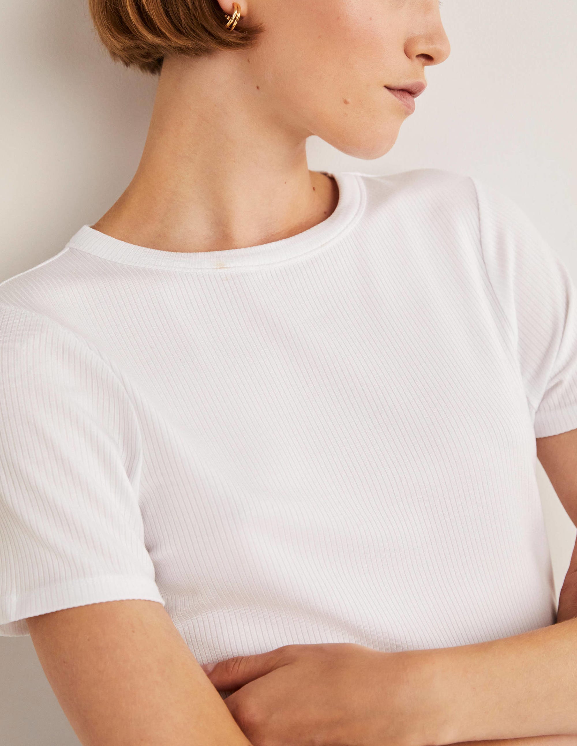 Soft Ribbed Crew Neck T-shirt-White - Image 2