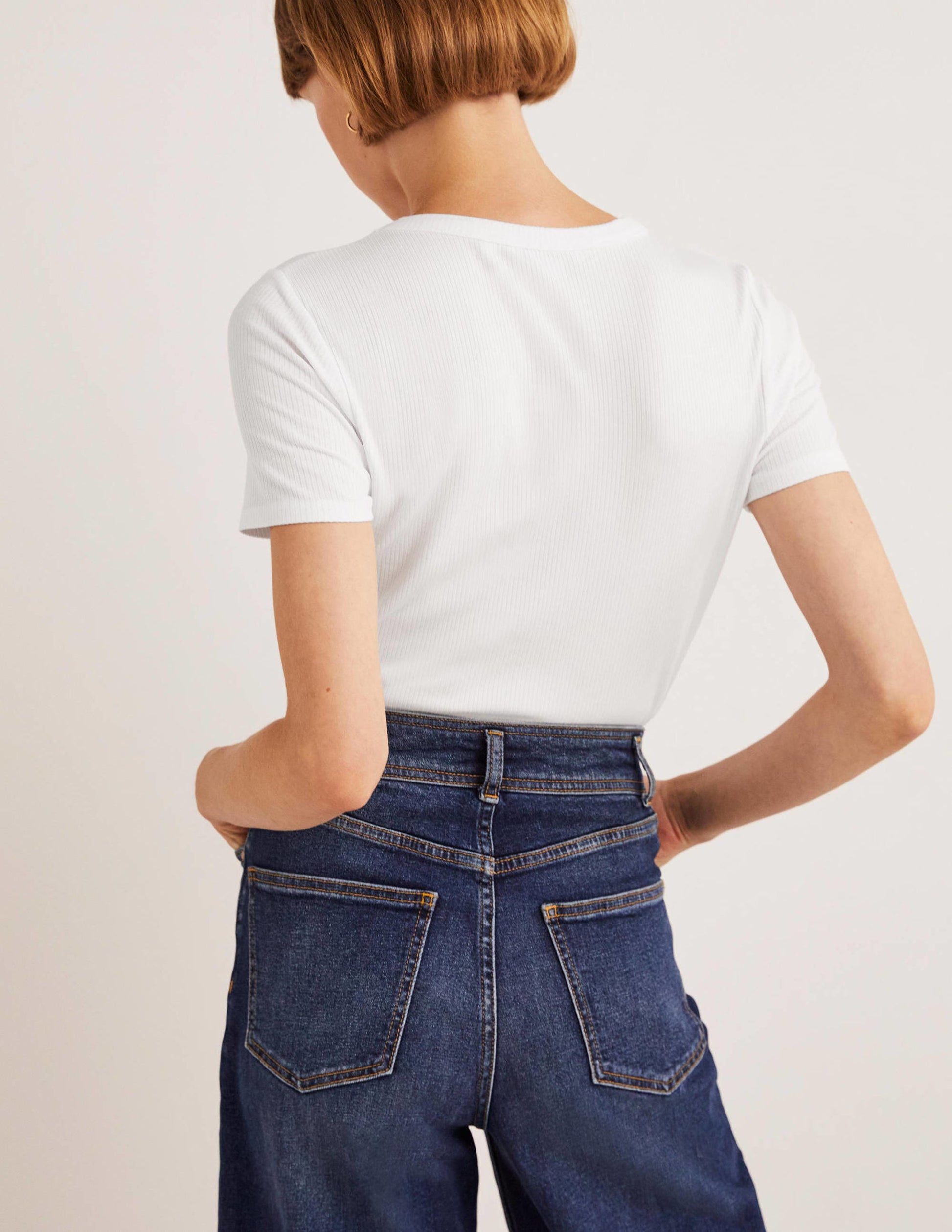 Soft Ribbed Crew Neck T-shirt-White-3