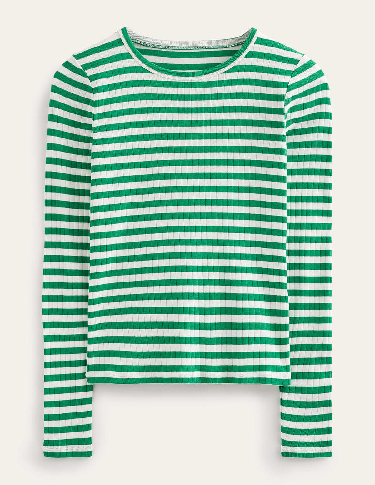 Anna Rib Crew T-Shirt-Meadow Green, Ivory Stripe - Image 6