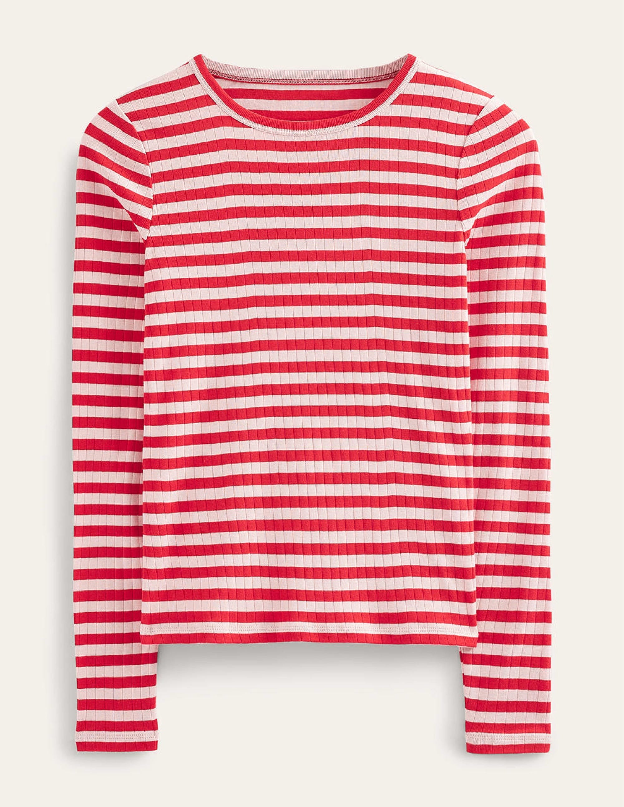 Anna Rib Crew T-Shirt-Peach Skin, Hot Pepper Stripe - Image 8