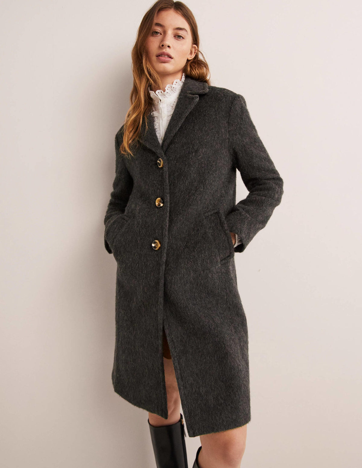 Wool Blend Collared Coat-Charcoal-1
