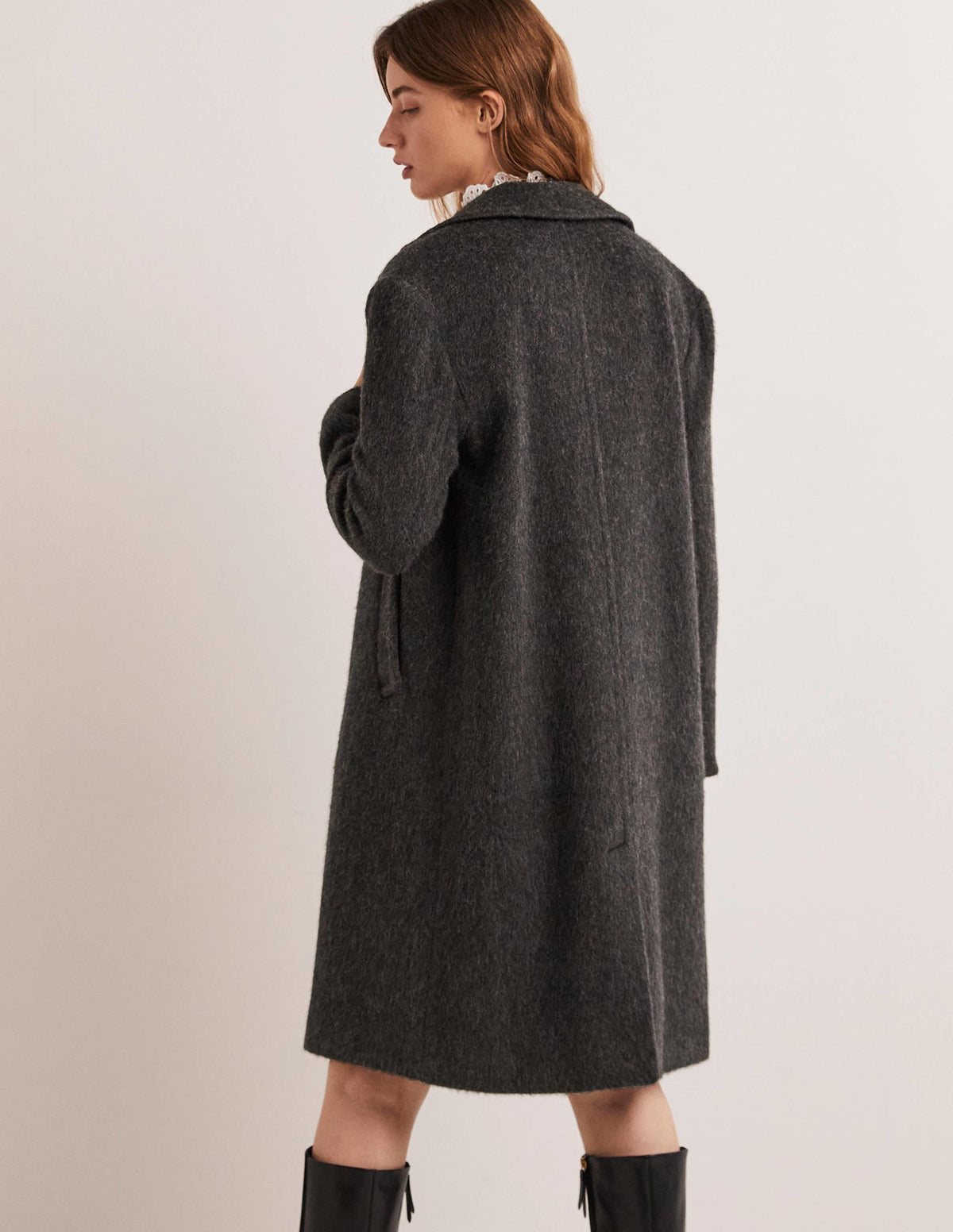 Wool Blend Collared Coat-Charcoal - Image 3