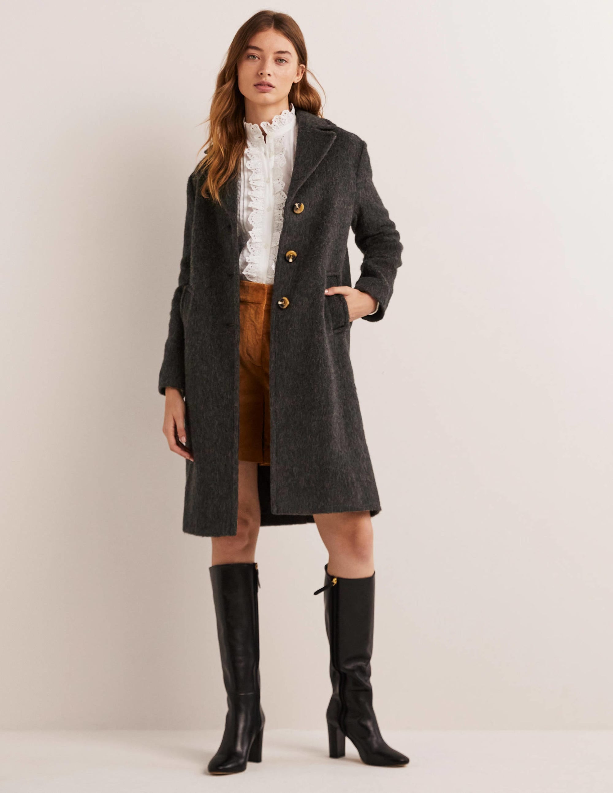 Wool Blend Collared Coat-Charcoal - Image 4