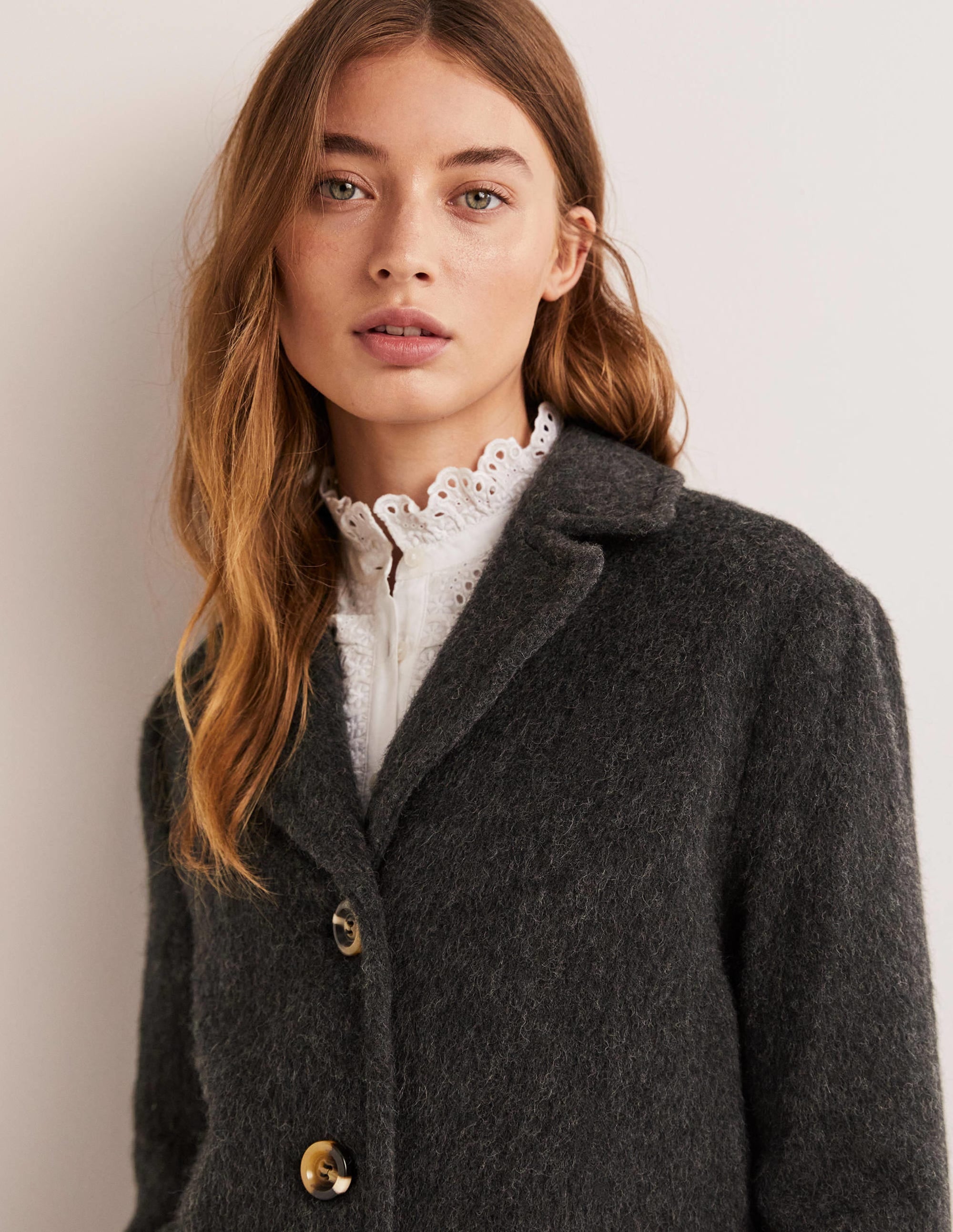 Wool Blend Collared Coat-Charcoal - Image 5