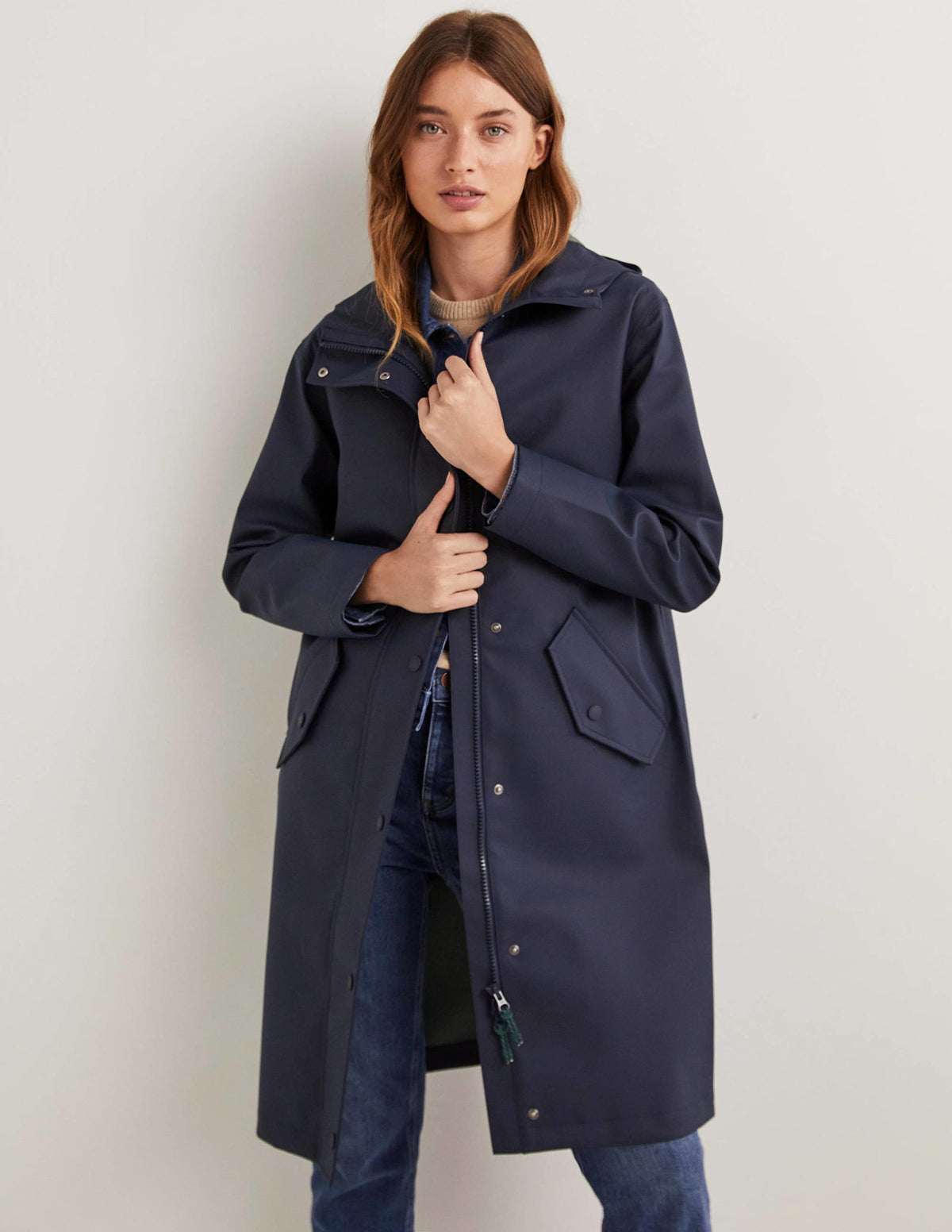 Waterproof Longline Raincoat-Navy-1