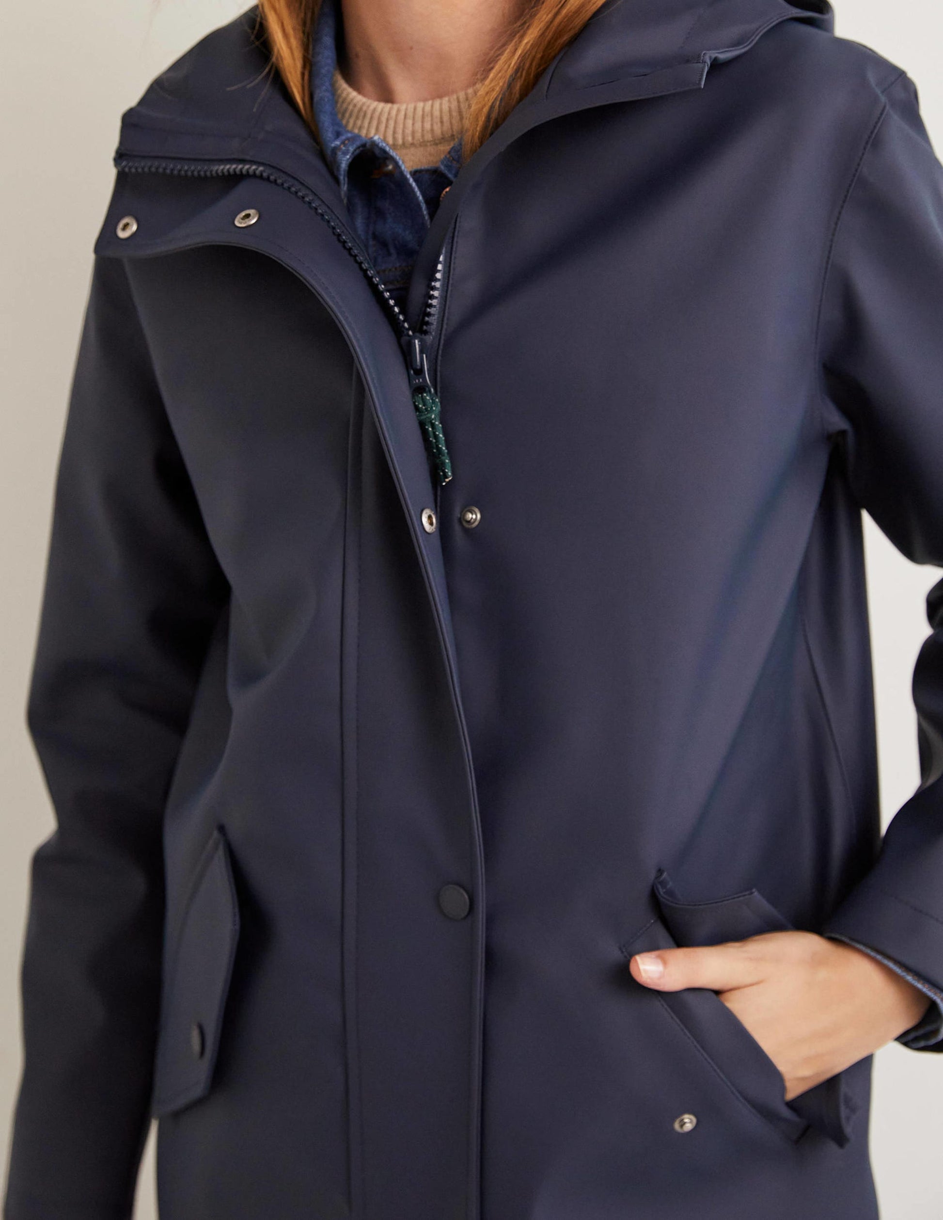 Waterproof Longline Raincoat-Navy-2