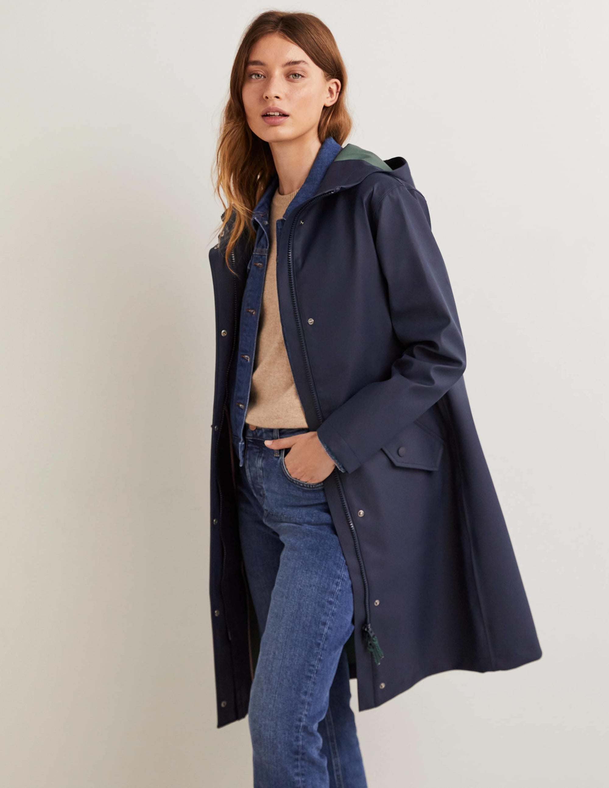 Waterproof Longline Raincoat-Navy - Image 4