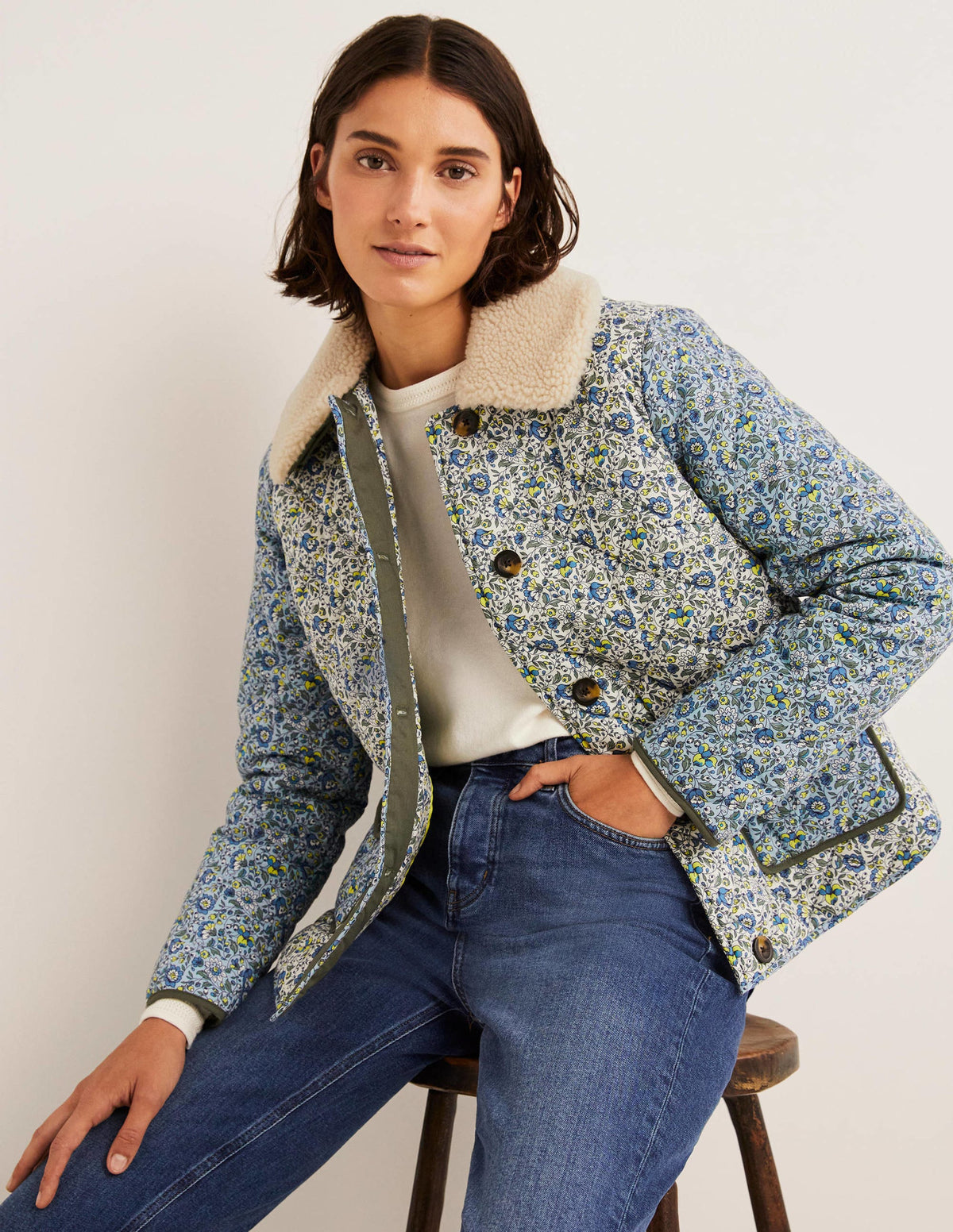 Quilted Cotton Jacket-Ivory,  Botanic Meadow-1