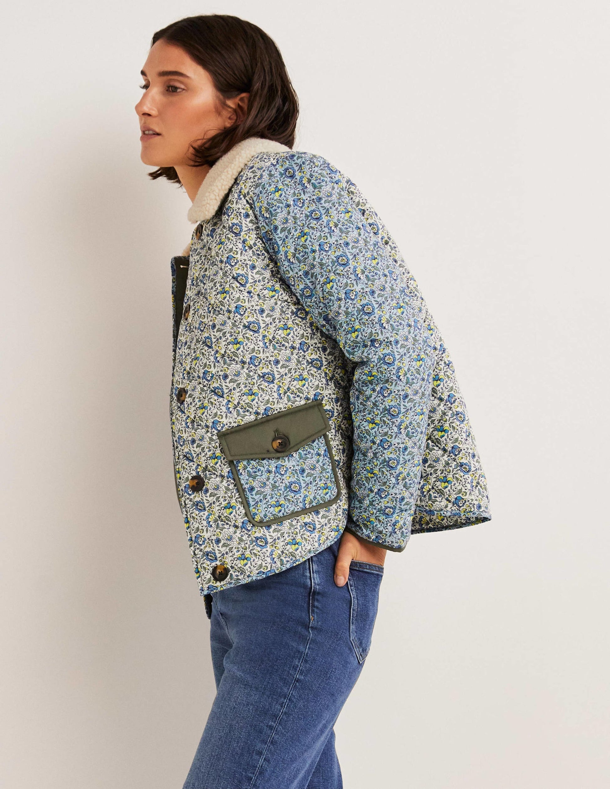 Quilted Cotton Jacket-Ivory,  Botanic Meadow-4