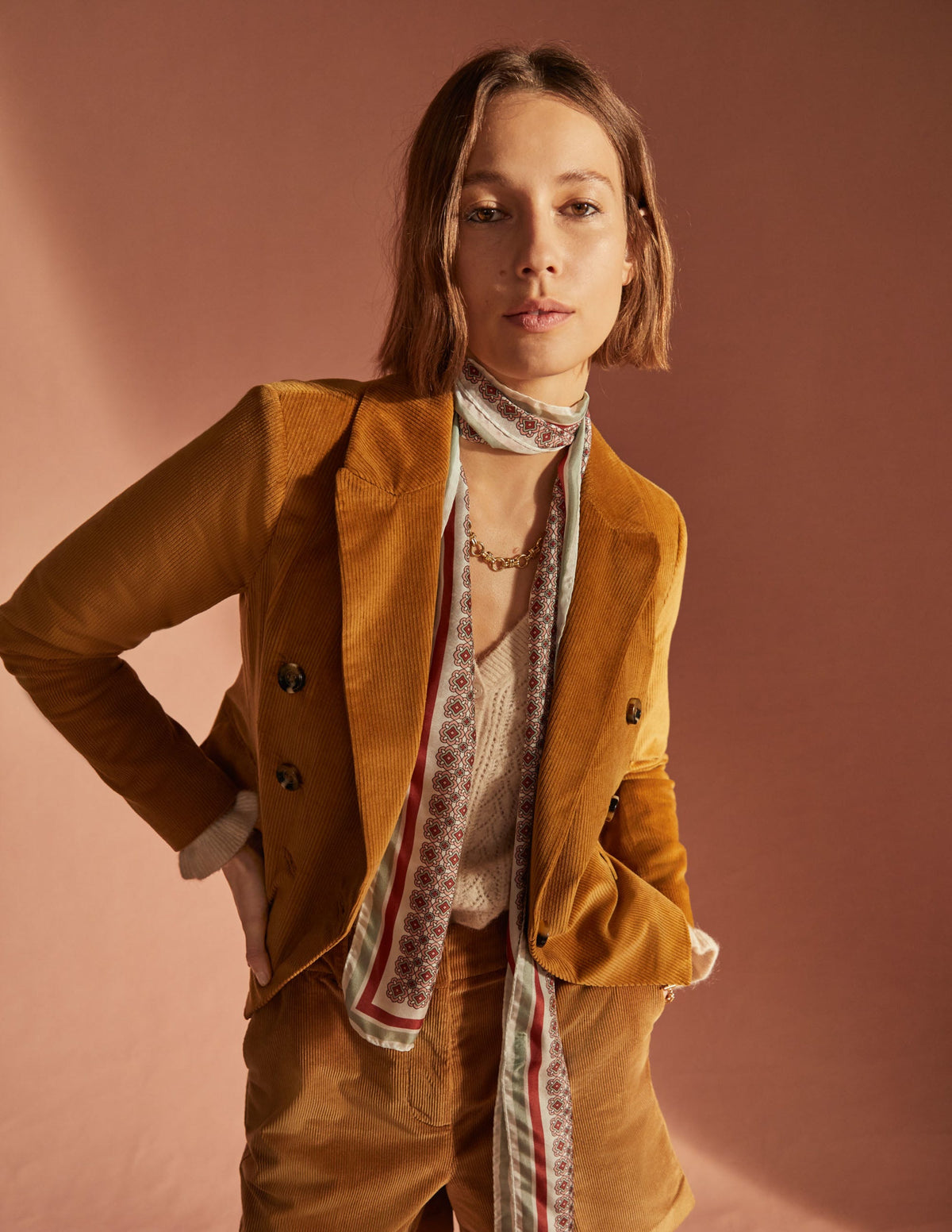 Double Breasted Cord Blazer-Gingerbread - Image 9