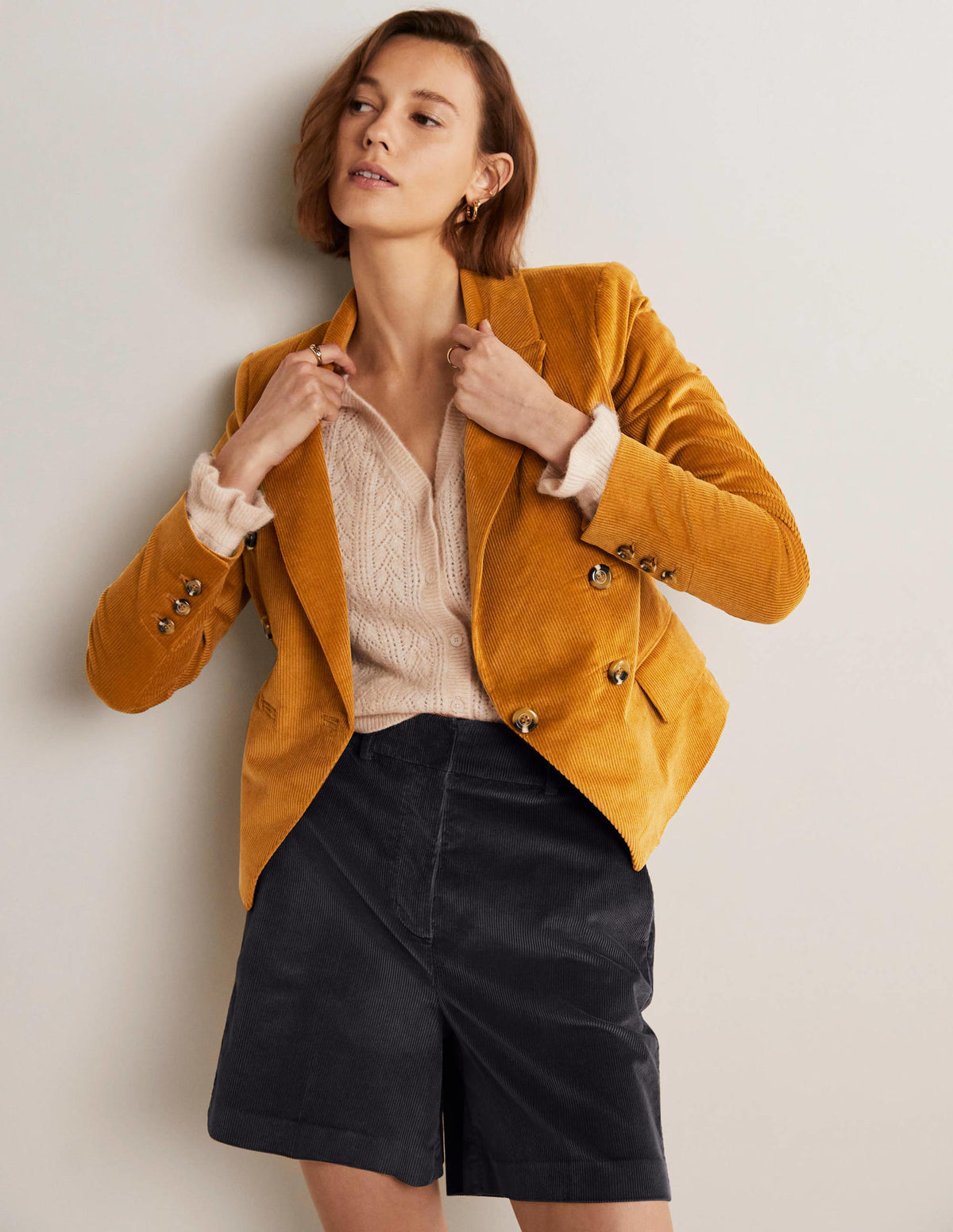 Double Breasted Cord Blazer-Gingerbread - Image 1