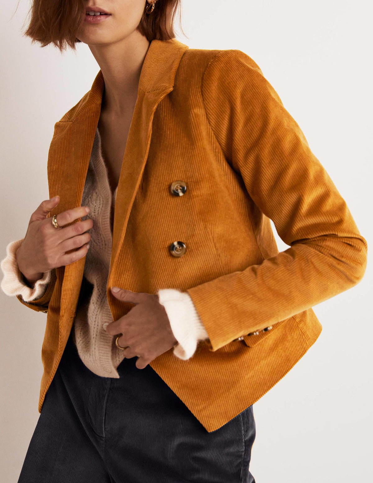 Double Breasted Cord Blazer-Gingerbread - Image 2