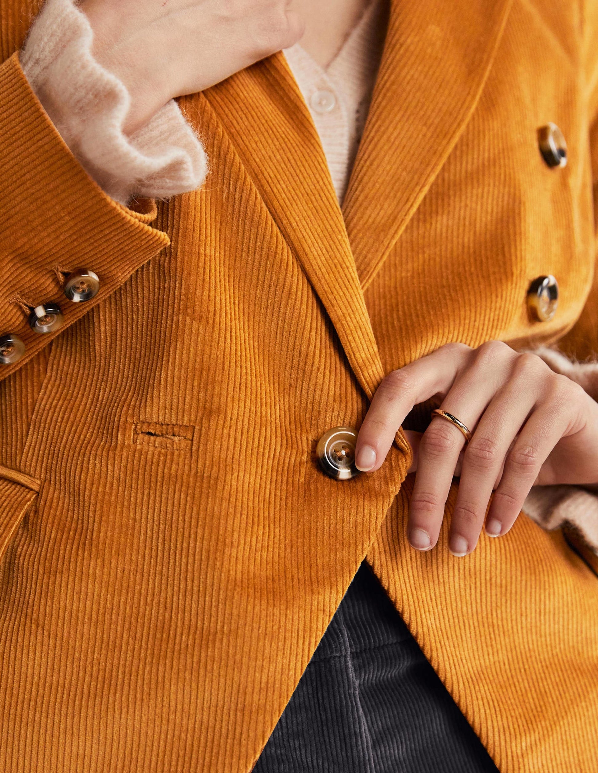 Double Breasted Cord Blazer-Gingerbread-4
