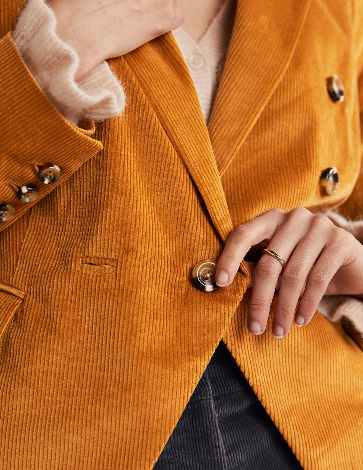 Double Breasted Cord Blazer-Gingerbread - Image 4