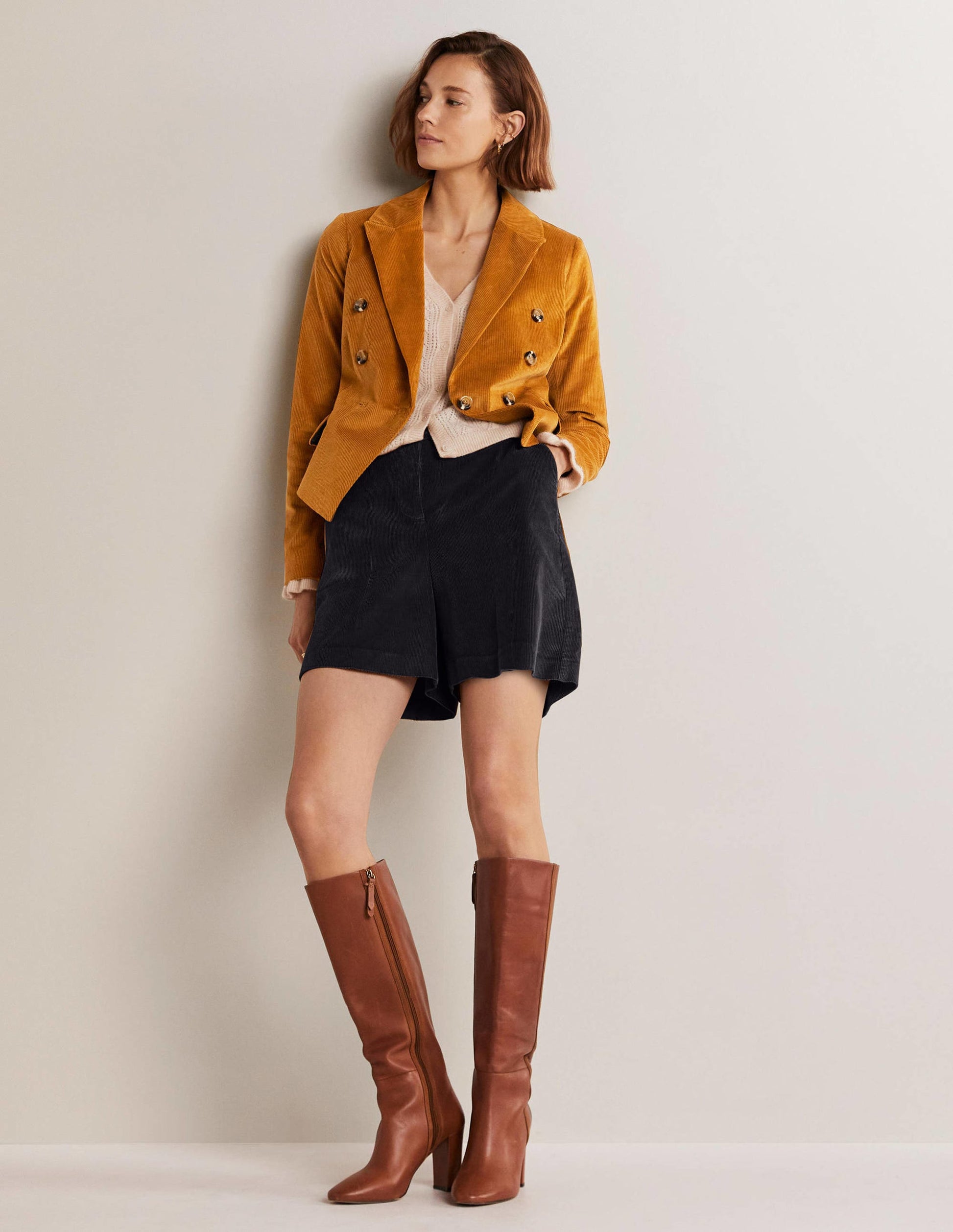 Double Breasted Cord Blazer-Gingerbread-5