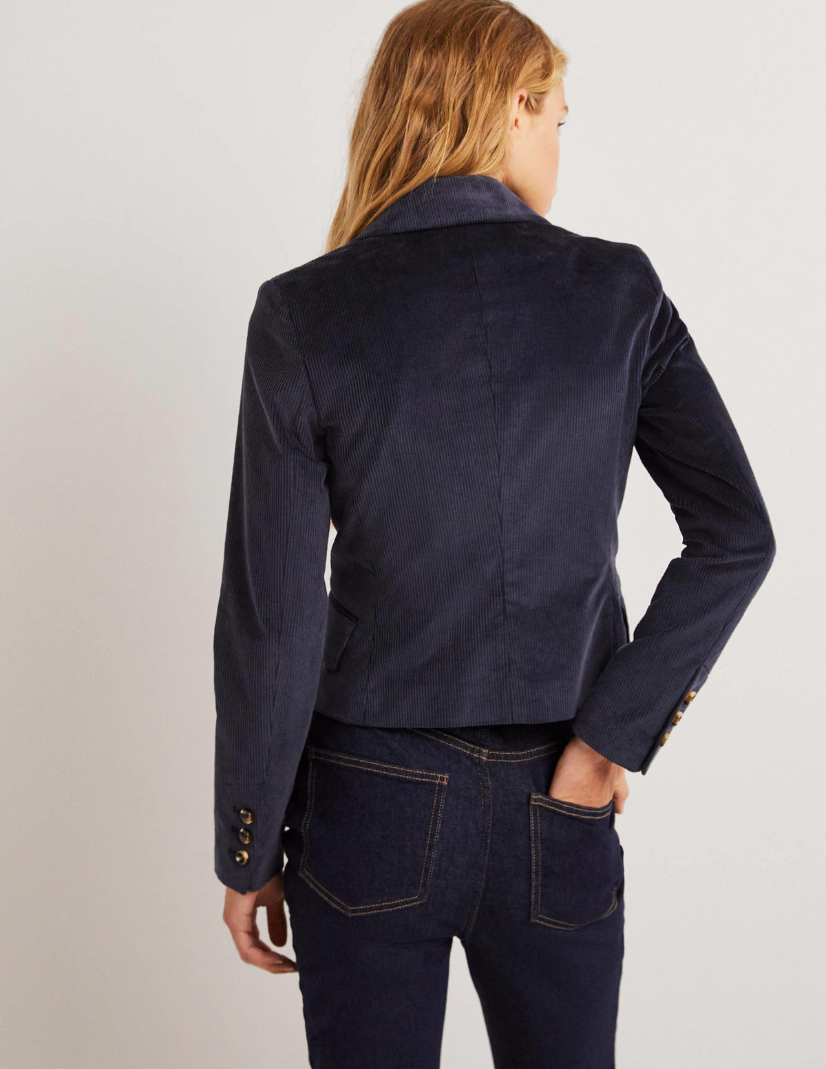Double Breasted Cord Blazer-Navy-3