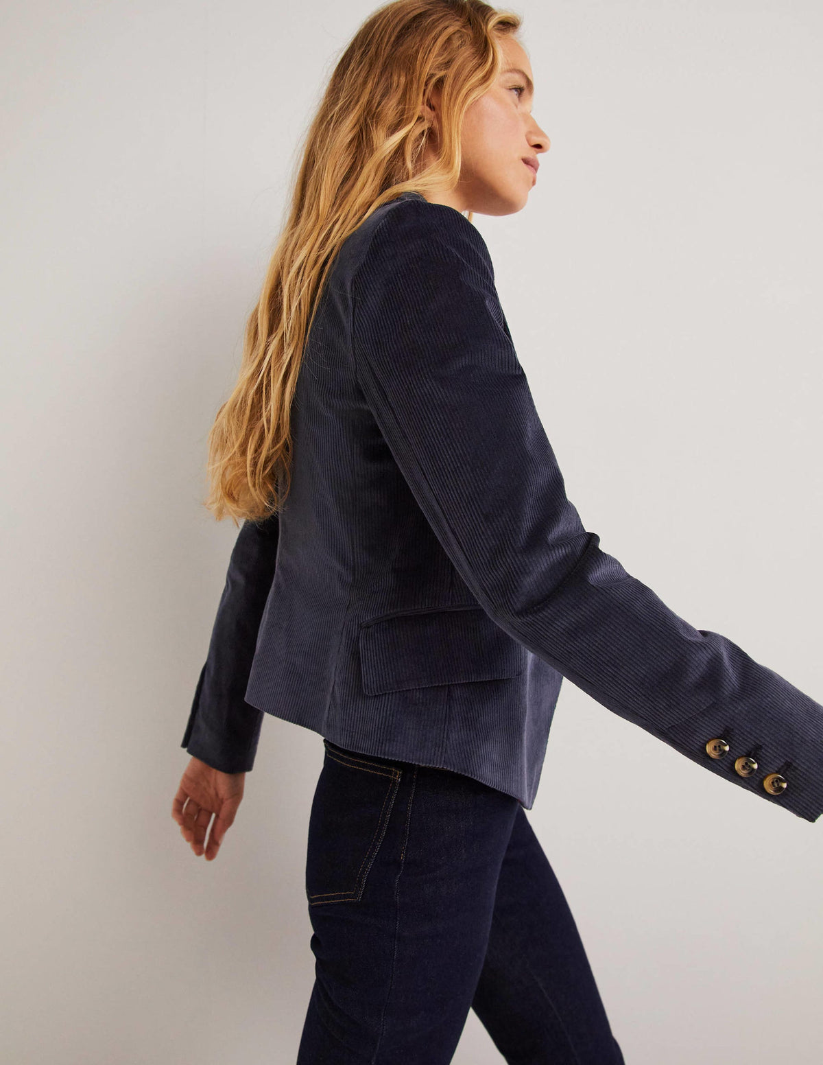 Double Breasted Cord Blazer-Navy-5