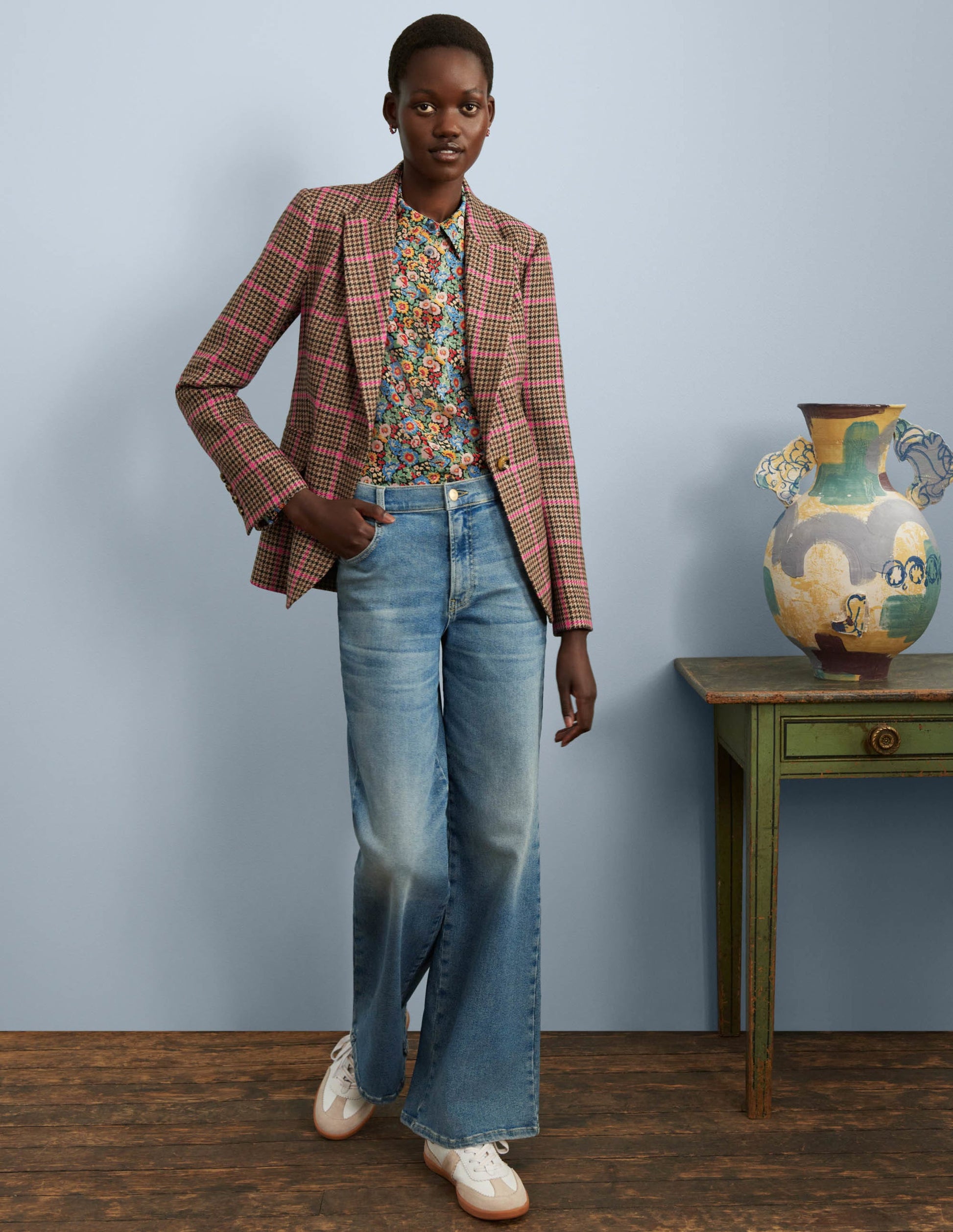 70s Tailored Blazer-Brown and Pink Check-5