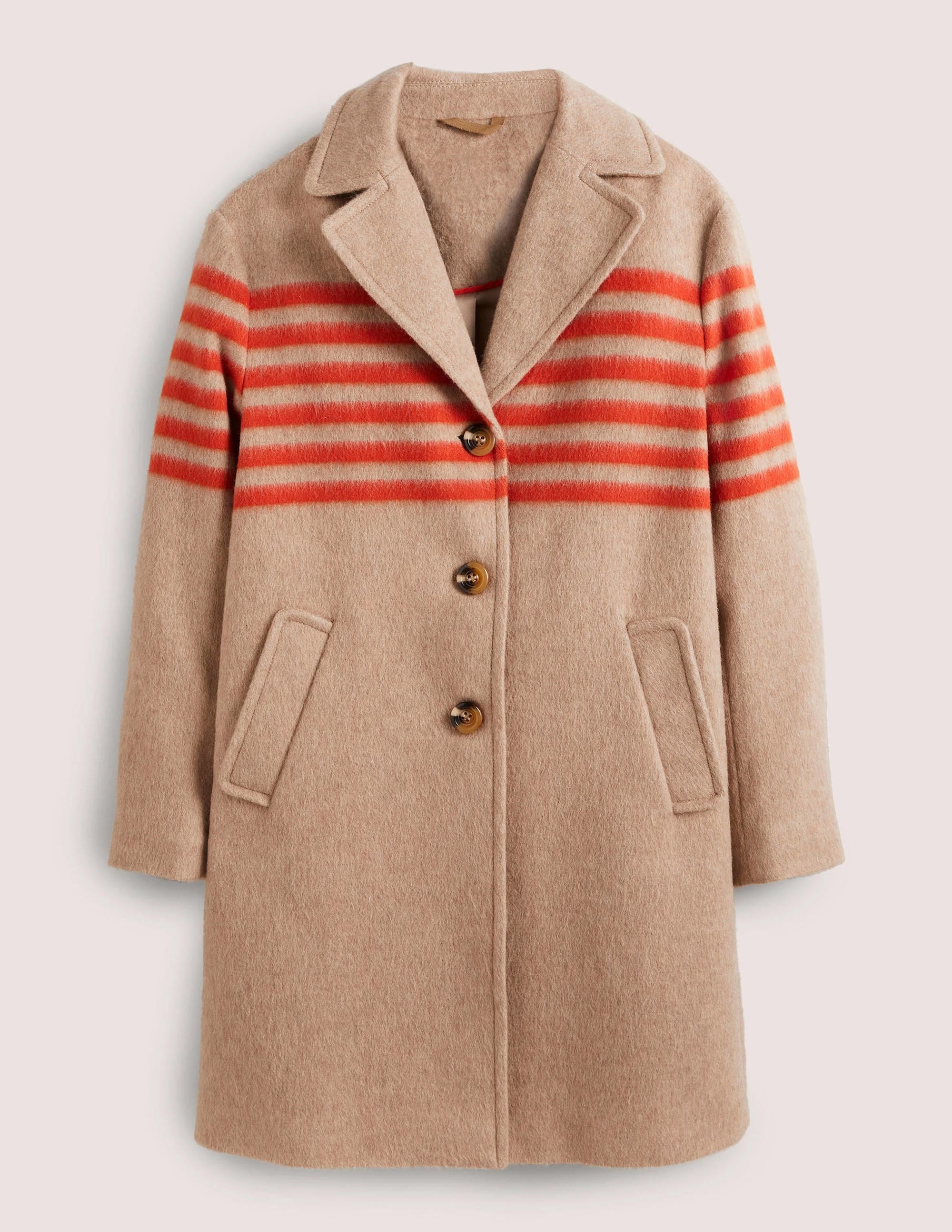 Wool Blend Striped Coat-Camel, Bright Papaya Stripe - Image 6