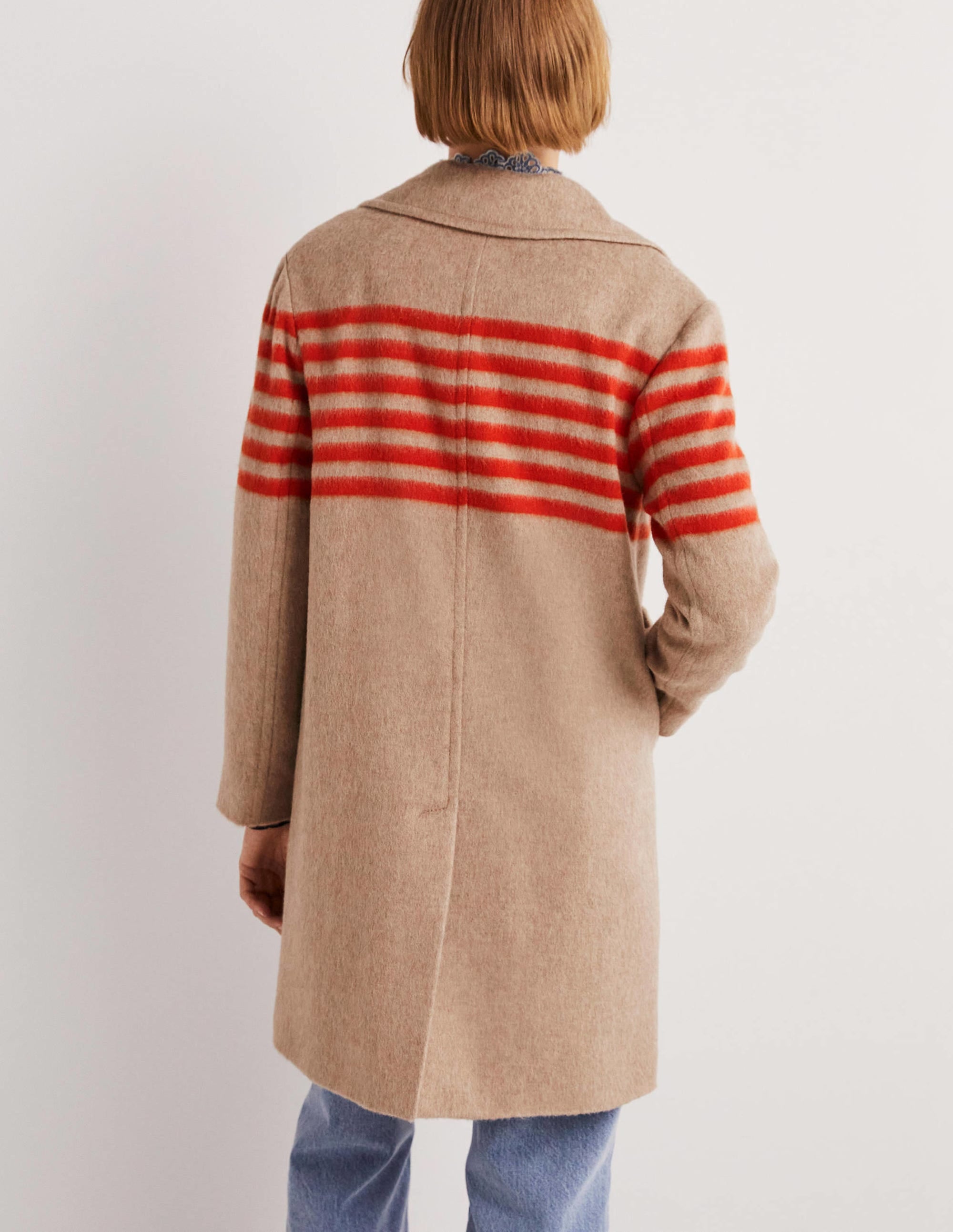 Wool Blend Striped Coat-Camel, Bright Papaya Stripe - Image 3